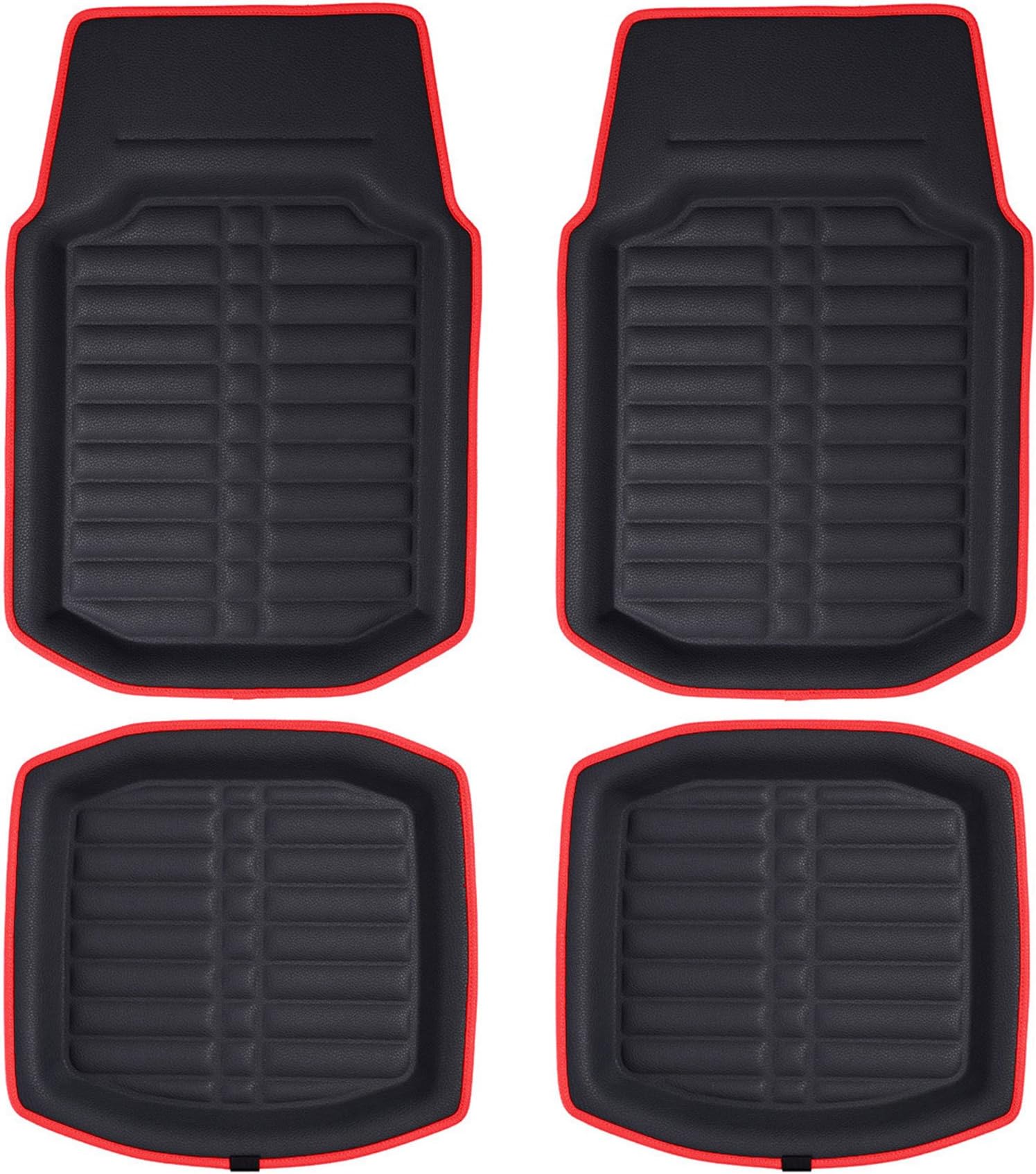 FH Group F14409Redblack For All Weather Protection Deep Tray Style Red Black Automotive Floor Mats Fits Most Cars, Suvs, And Trucks, 4 Piece