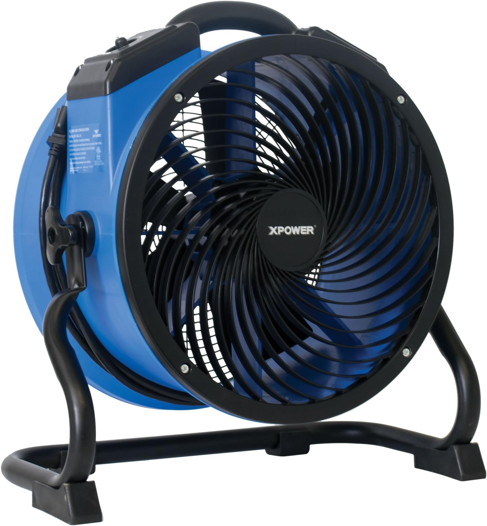 FC-300 Heavy Duty Industrial High Velocity Whole Room Air Mover Air Circulator Utility Shop Floor Fan, Variable Speed, Timer, 14 inch, 2100 CFM, Black, Blue