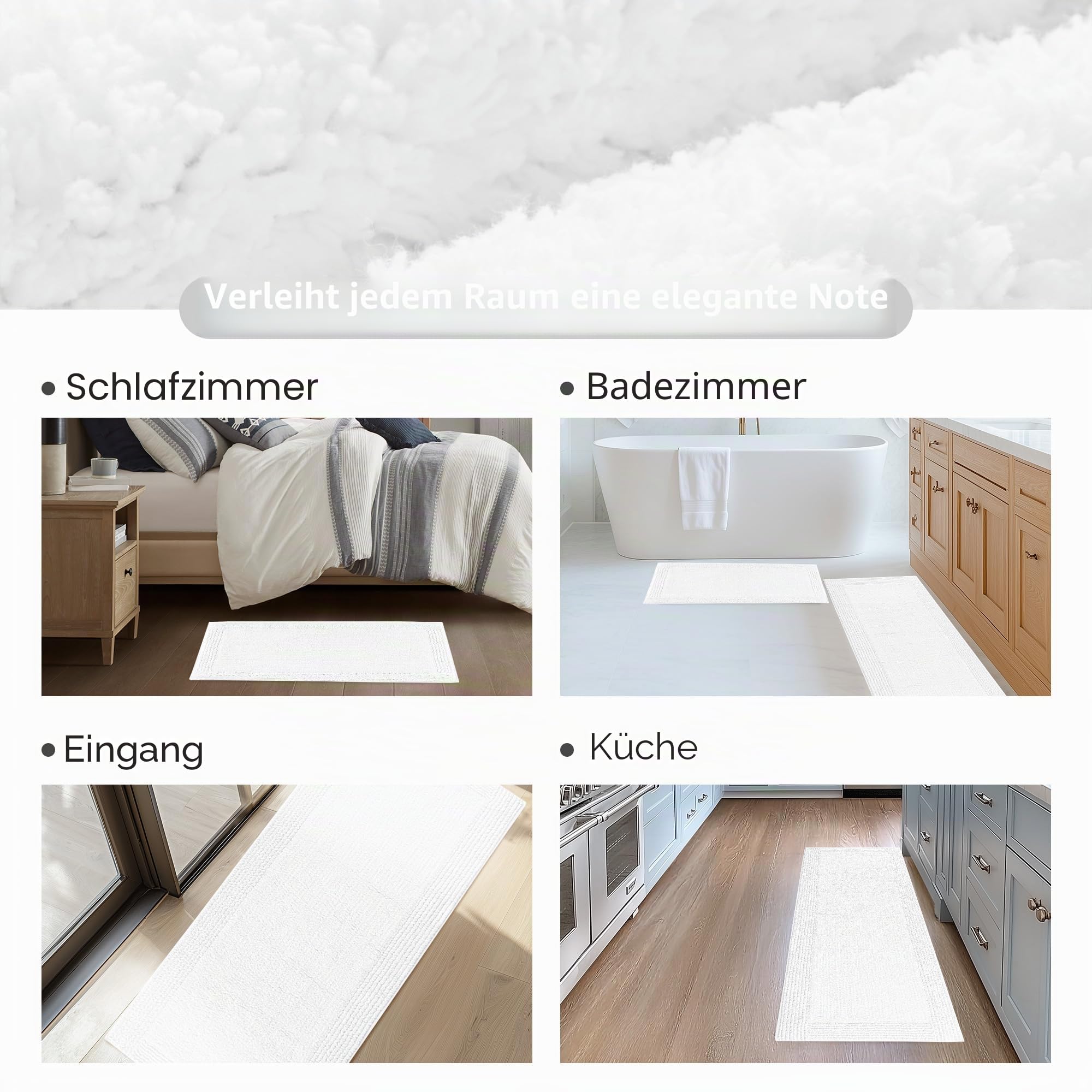 Madison Park Splendor wendbarer Badezimmerteppich, 100% Baumwolle, getuftet, 3000 g/m², Hotelqualität, luxuriöser Plüsch, mittelflorig, saugfähig, schnell trocknend, Duschraum-Dekor, 53 x 86 cm, Weiß