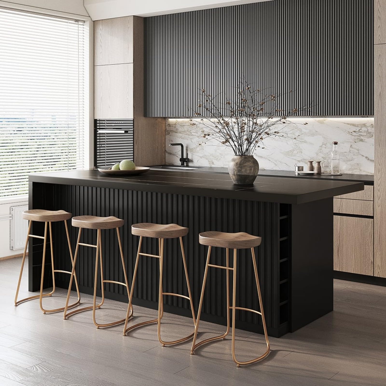 Homary Îlot Central de Cuisine avec Rangements 183 cm Noir, Meuble Îlot Moderne avec 3 Tiroirs, 2 Portes & 6 Étagères, en Bois, Résistant à l'eau, pour Salle à Manger