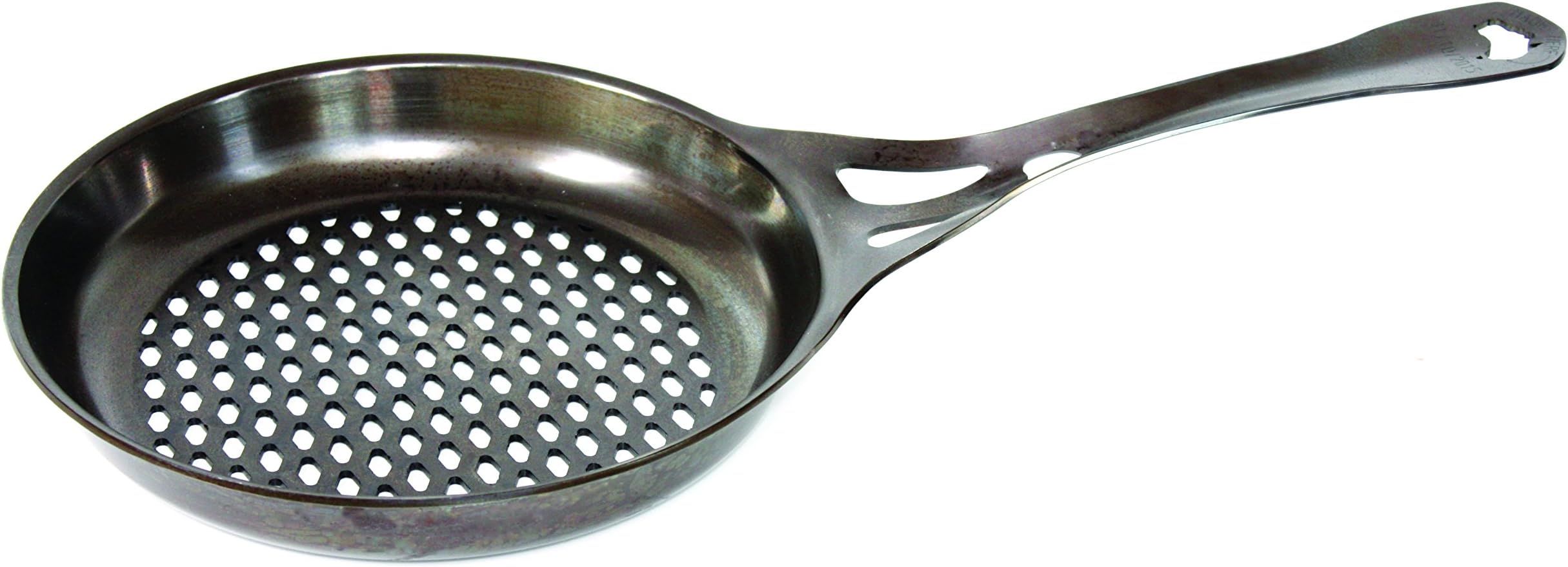 AUS-ION Open Flame Perforated Skillet, 10" (25cm), Smooth Finish, 100% Made in Sydney, 3mm Australian Iron, Commercial Grade Cookware