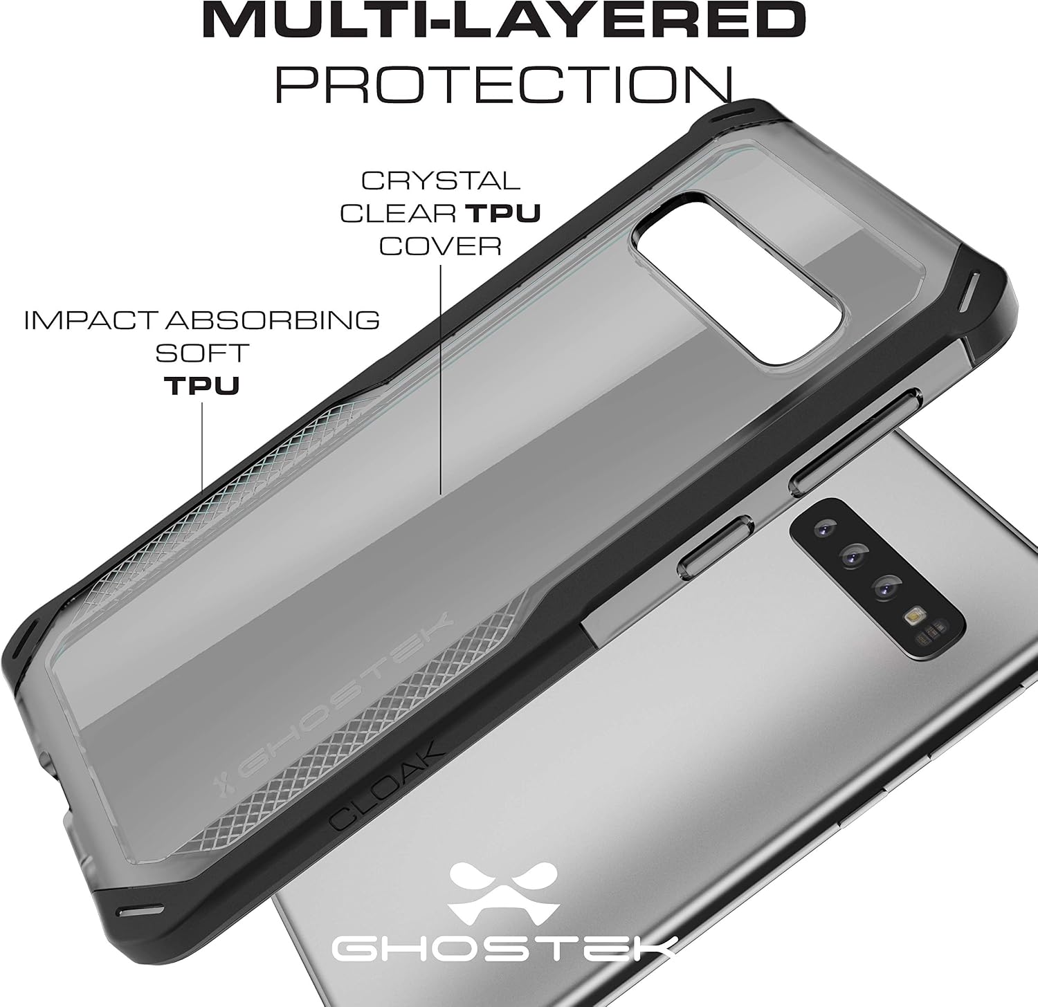 Ghostek Cloak Clear Grip Galaxy S10 Case with Super Slim Fit Shock Absorbing Bumper Heavy Duty Protection and Wireless Charging Compatible Cover for 2019 Samsung Galaxy S10 (6.1 Inch) - (Blue Gold)