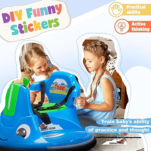 Miniatura 4 de TOBBI Caracol Auto Chocador para Bebé, Juguete Eléctrico de 12V para Niños con Control Remoto/Calcomanías Divertidas DIY para Niños/Giro de 360
