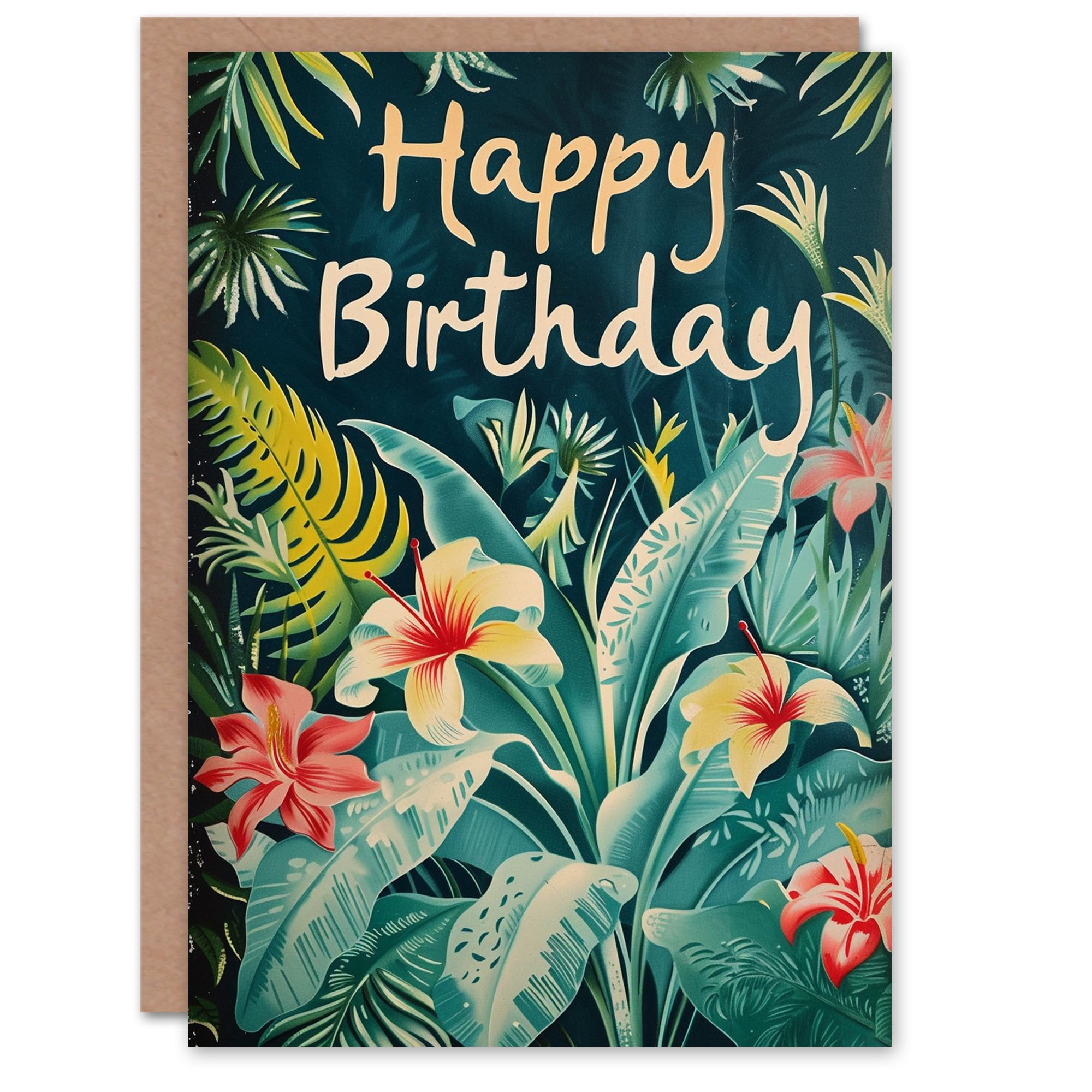 Birthday Card Hibiscus Flower Plant Botanical Illustration For Her Greeting Card