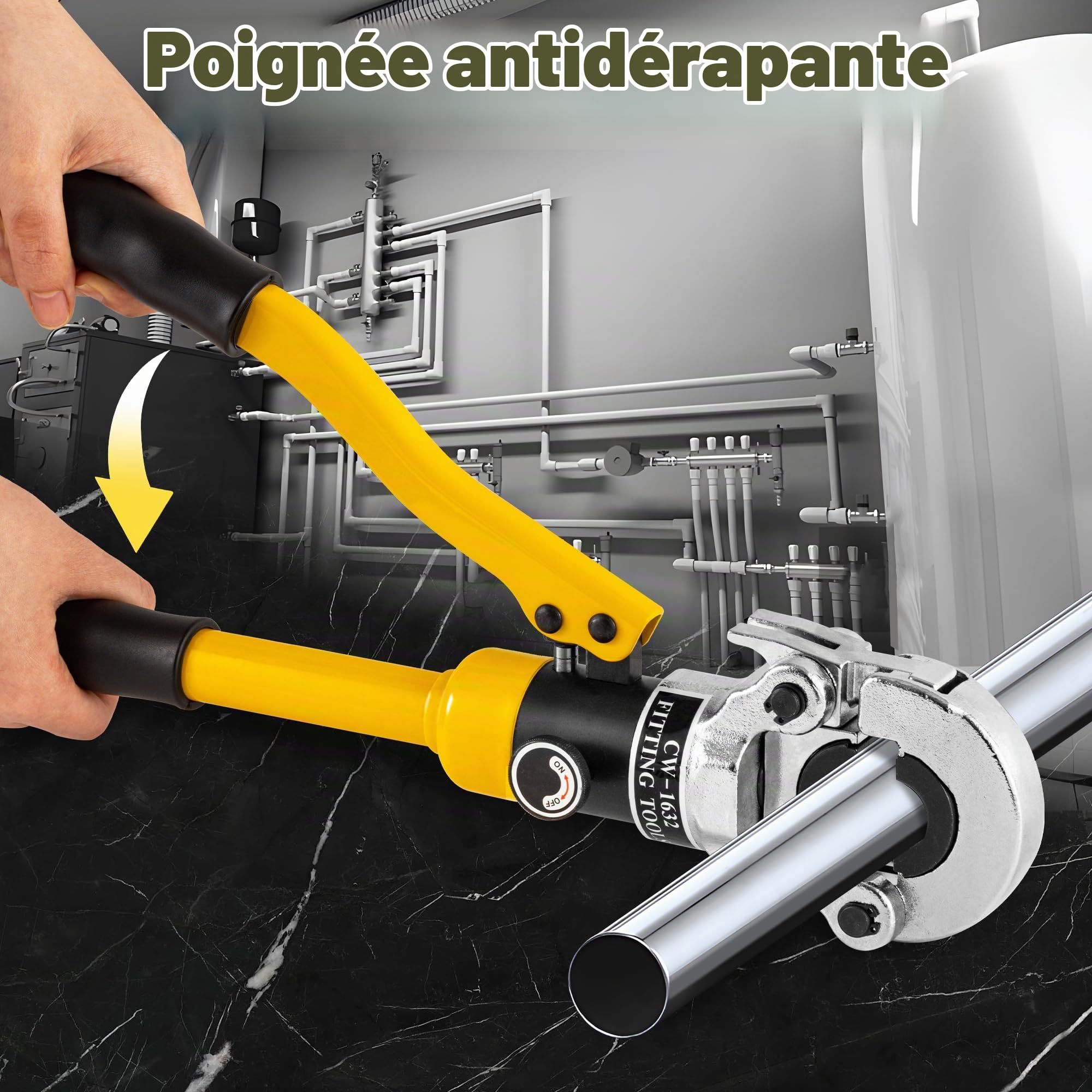 CGOLDENWALL Pince à Sertir Multicouche avec Contour TH16 20 26 32 | 4 Matrices Th Interchangeables, Tête De Sertissage 360° Rotative – Pour Tuyaux Pex, Pb Et Aluminium-Plastique