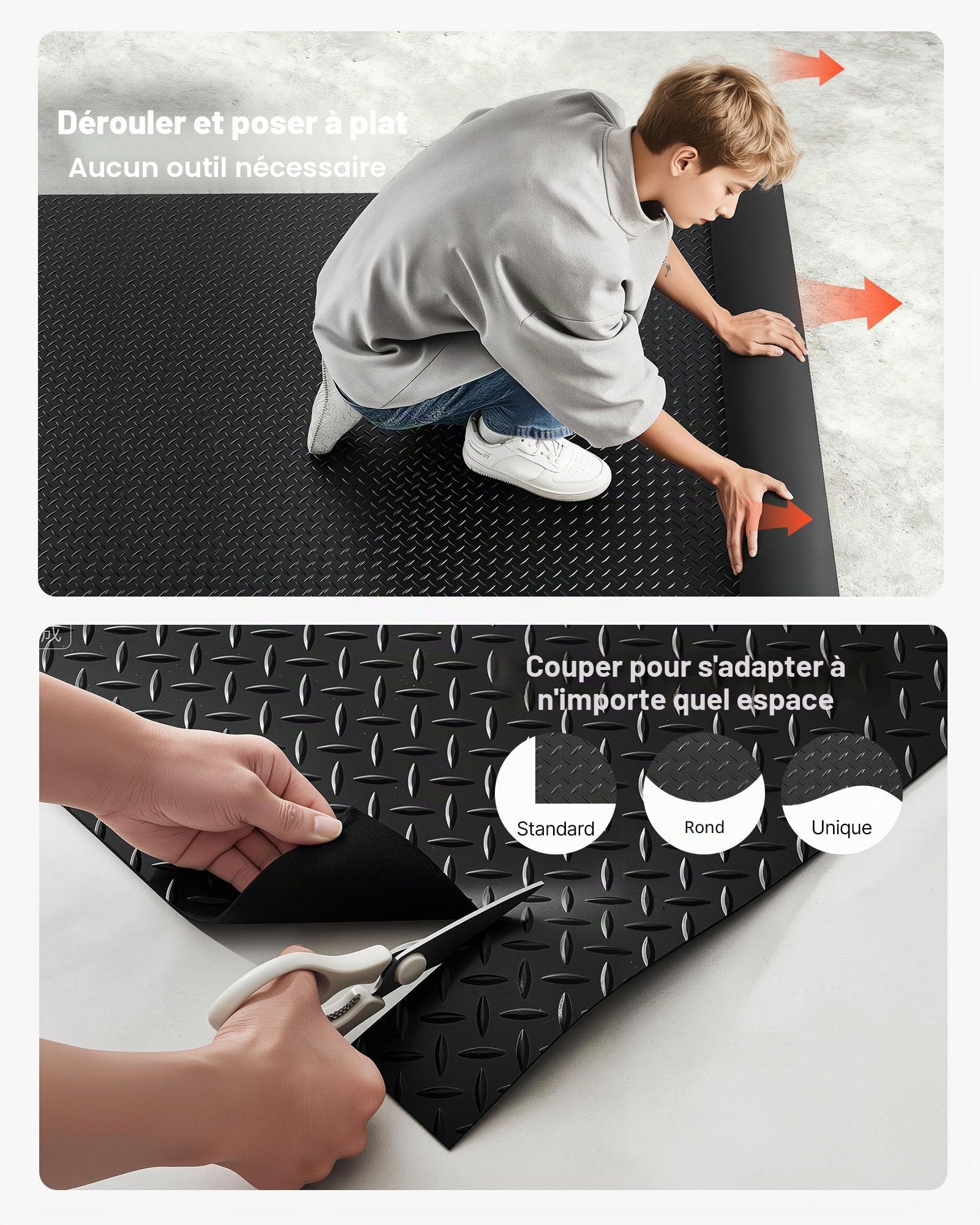 VEVOR Tapis Sol Garage 1,22 x 7,62 m Rouleau Revêtement de Sol Garage Caoutchouc Antidérapant Résistant à l'usure Épaisseur à Motif Diamant 3 mm pour Garages Ateliers Entrepôts Salles de Sport, Noir
