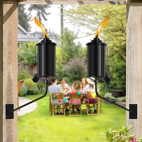 Miniatura 9 de ZSZMFH 6 antorchas de citronela montadas en la pared, 16 onzas para exteriores, antorchas de luz de llama recargable, antorcha de metal para