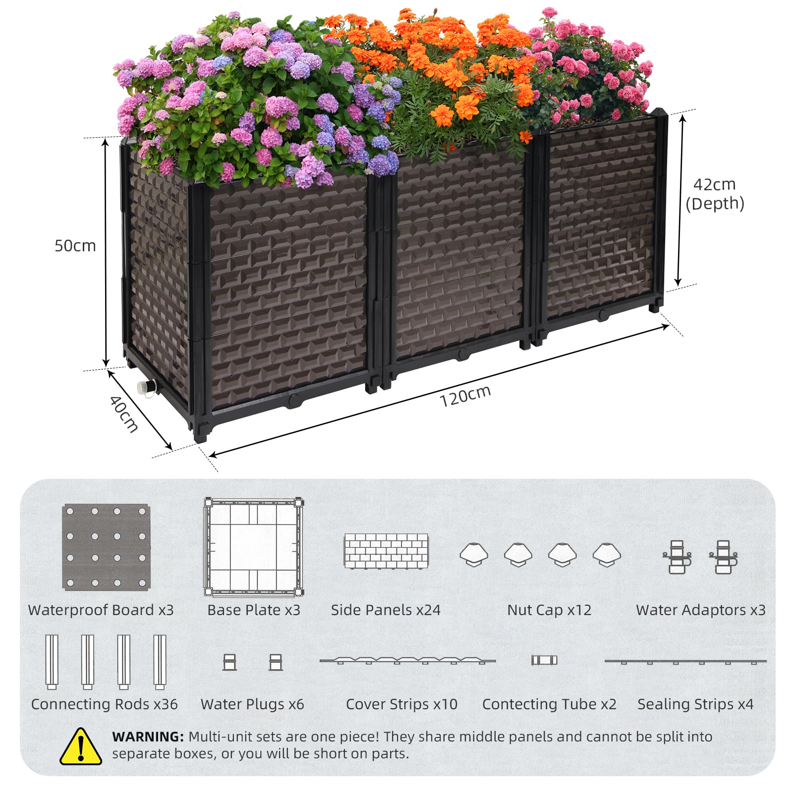 Macetas grandes para plantas al aire libre, juego de 3, camas elevadas para jardinería, riego automático, maceta elevada con patas, macetas rectangulares para plantas al aire libre, flores, verduras