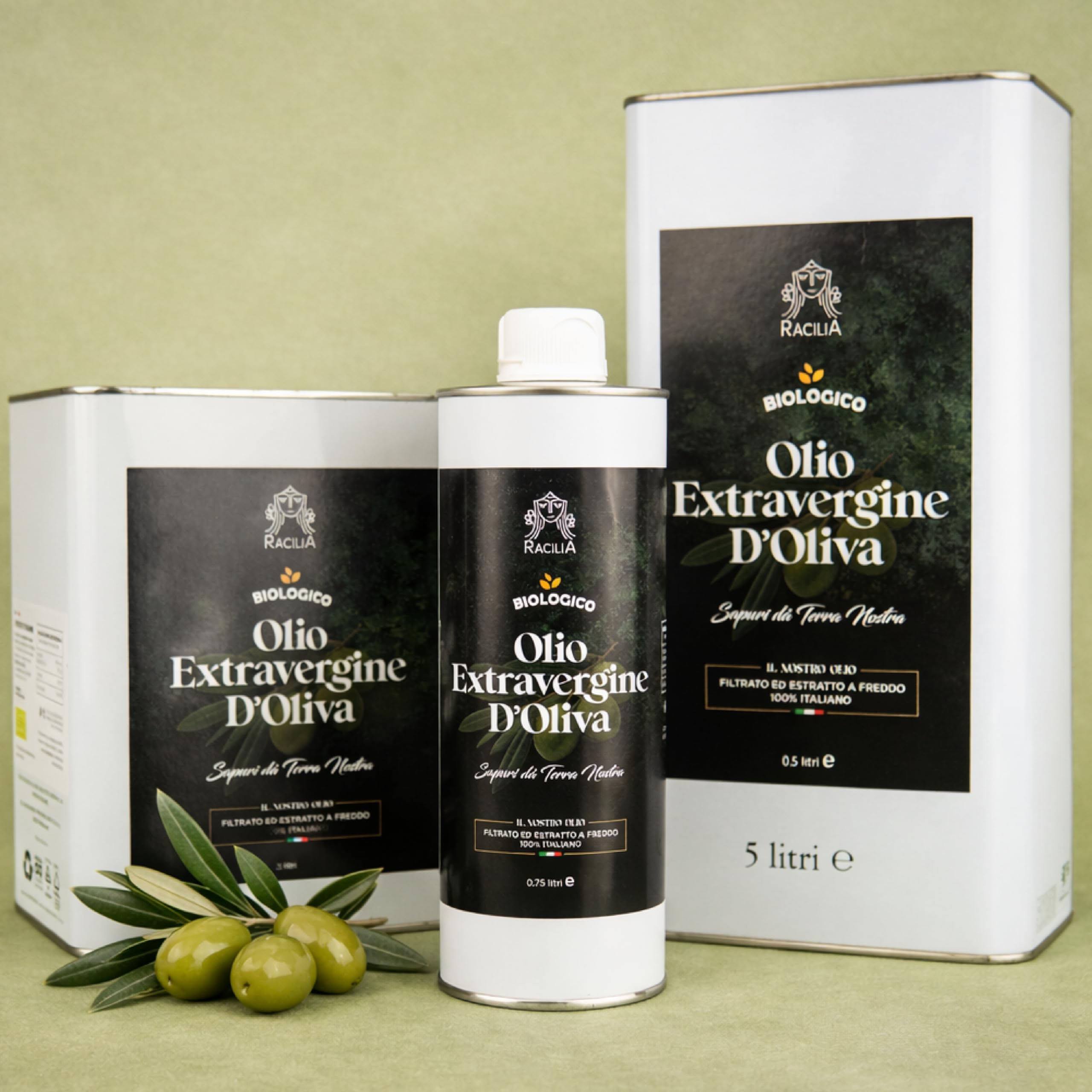 RACILIA Aceite de Oliva Virgen Extra Ecológico - Aceite AOVE Bio 100% Italiano, Prensado en Frío - 5 Litros
