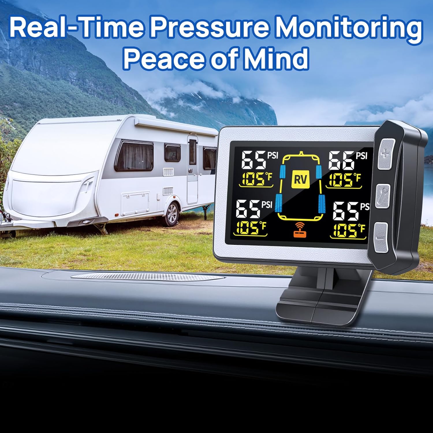 Masoll RV Tire Pressure Monitoring System, Gen 2 Tire Pressure Monitor with Color LCD Display, TPMS with 2 Sensors for Travel Trailer/5th Wheel/Camper, 0-87PSI with 120ft Transmission Distance