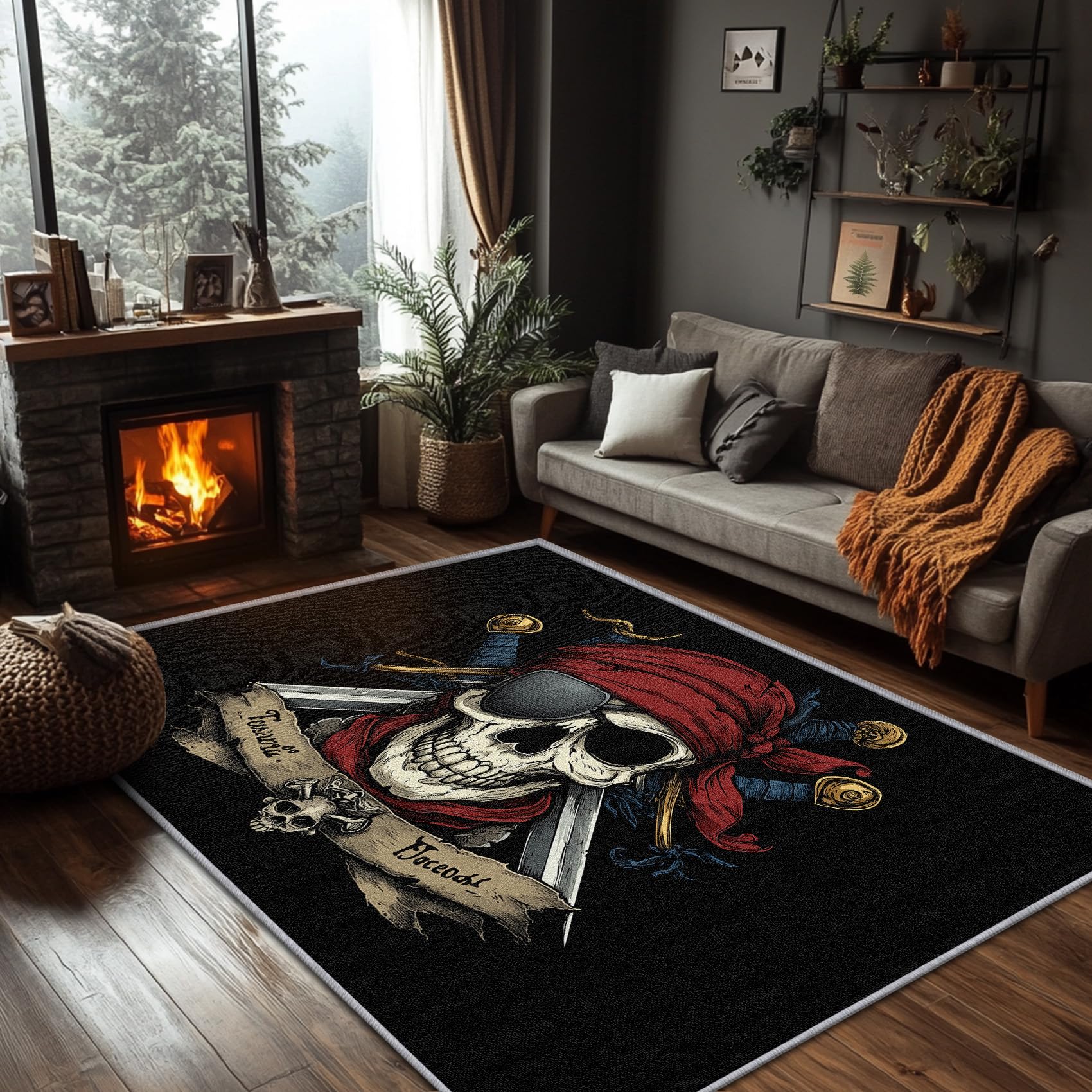 SherAvant Pirate Rugs for Bedroom - 2x3 Rug - Pirate Rug - Nautical Skull Area Rug - Gothic Skeleton Rugs - Vintage Black Carpet - Pirate Home Decor