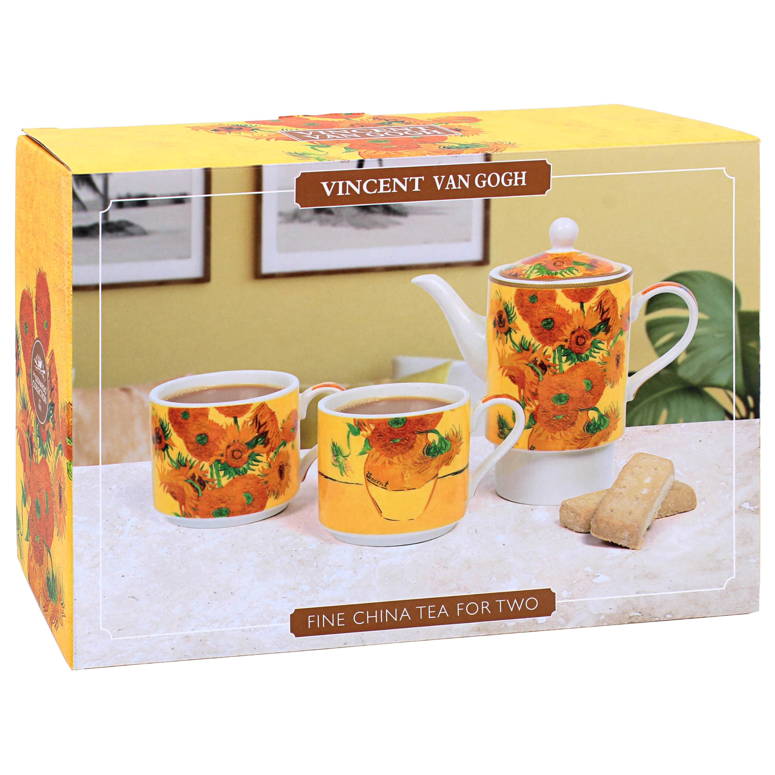 Lesser & Pavey - Juego de té para dos personas, diseño de jardín de Vincent Van Gogh con girasoles y Claude Monet, diseño floral de cerámica, ideal como regalo