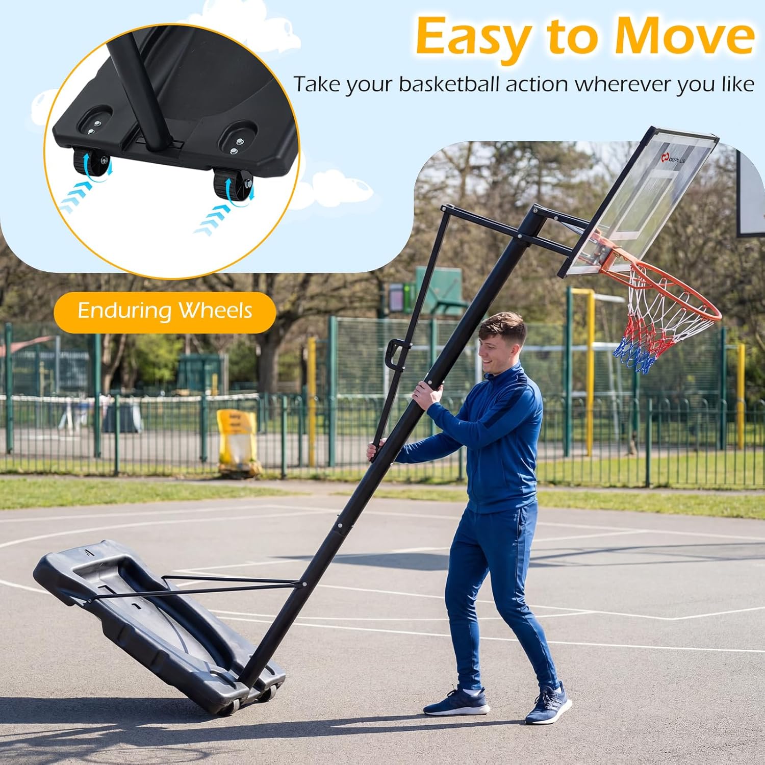 Goplus Portable Basketball Hoop Outdoor for Adults, 5.6-10 FT Adjustable Basketball Hoop Goal System with Shatterproof Backboard, Shock Absorbent Rim, Fillable Base, 2 Wheels, for Backyard Driveway