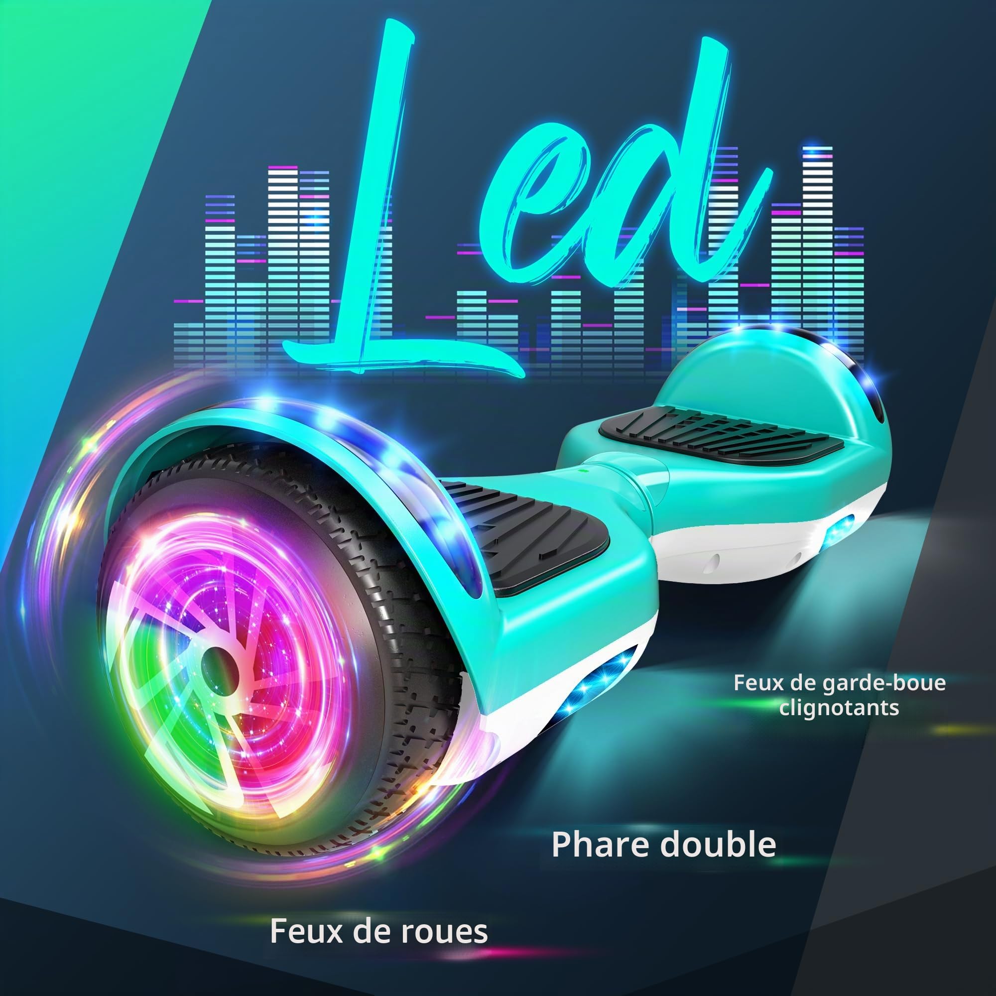 SISIGAD Hoverboard,6.5" Two-Wheel Self-Balancing Hover Board with Bluetooth Speakers and Fashion LED Lights for Kids
