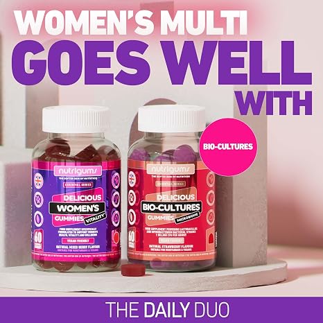 Nutrigums Vitality Multivitamin and Probiotic Gummy Bears for Women Mixed Fruit Flavour 60 Vegan Gummy Bears Contains 19 Active Nutrients Gut Bone Energy Hair Skin Vision