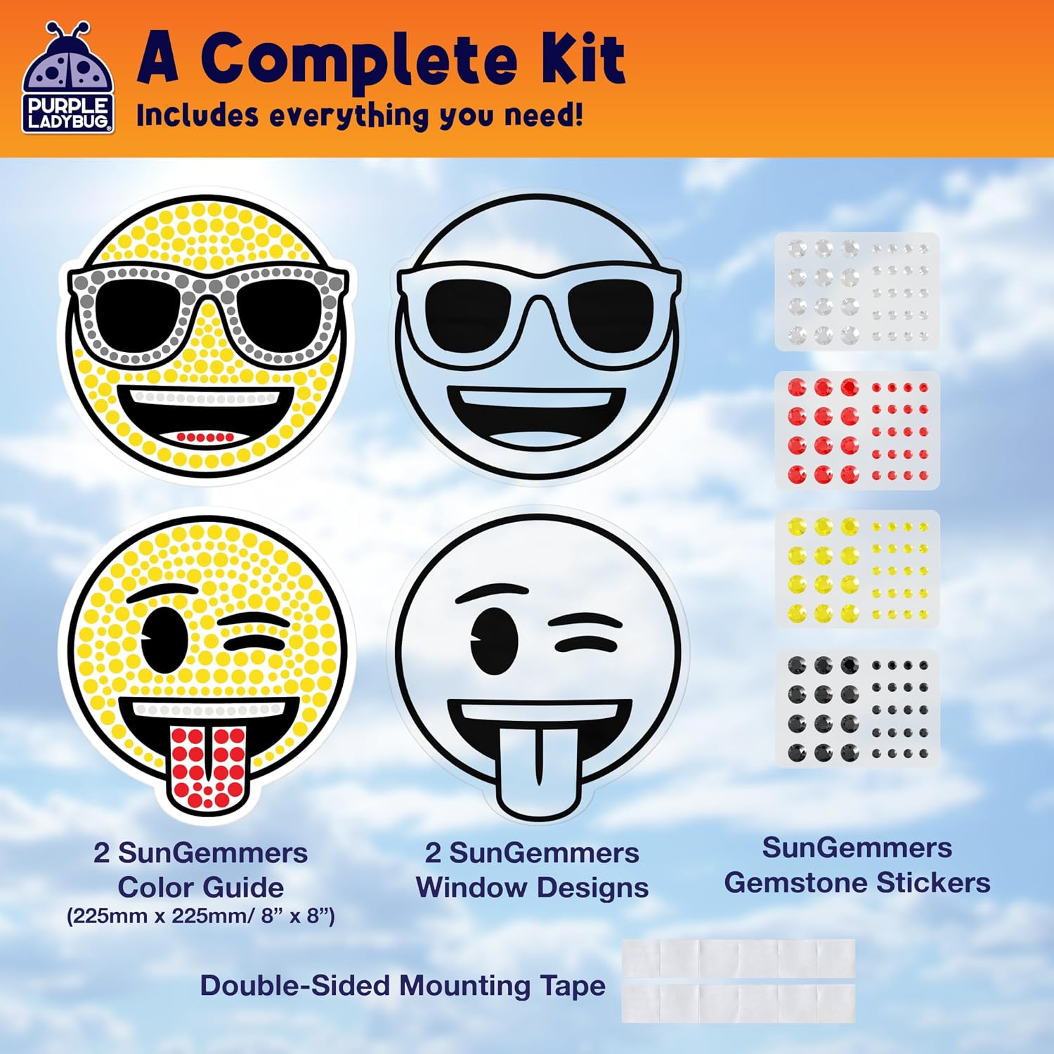 SUNGEMMERS Emoji Cool & Wink Window Art Kit - DIY Diamond Art Suncatcher Craft for Kids Ages 6-12 - Creative Gift for Girls, Boys, Mess-Free Arts & Crafts Set with 1000+ Gem Stickers, Templates image 2
