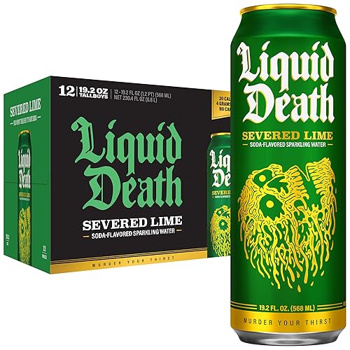 Liquid Death, Severed Lime, Soda-Flavored Sparkling Water, 12-Pack (19.2oz Cans), Low Sugar, Huge Flavor & No Artificial Sweeteners - Severed Lime - 19.2 Fl Oz (Pack of 12)