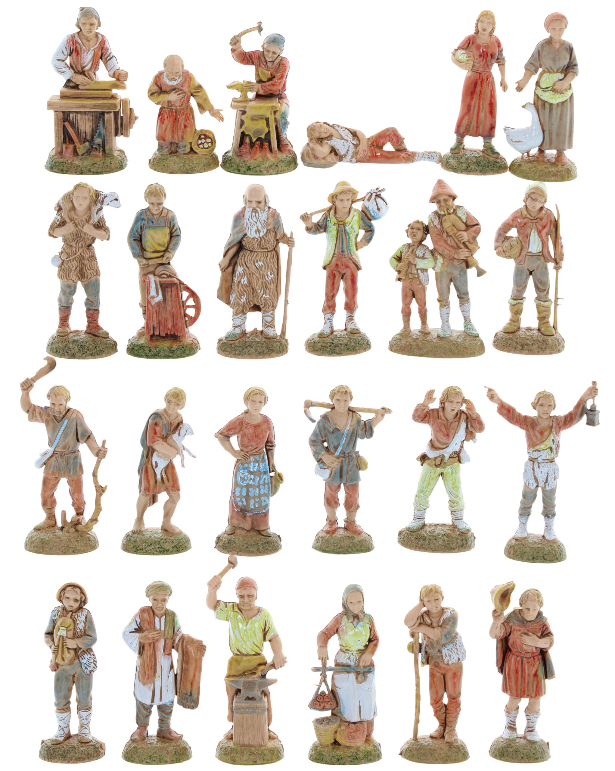 Moranduzzo Gruppo Pastori 24 Personaggi per Presepe da 6 cm – MINI 6 – Scala 1:32 – Statuine Indistruttibili Rifinite a Mano, Scultore M. Landi, Made in Italy