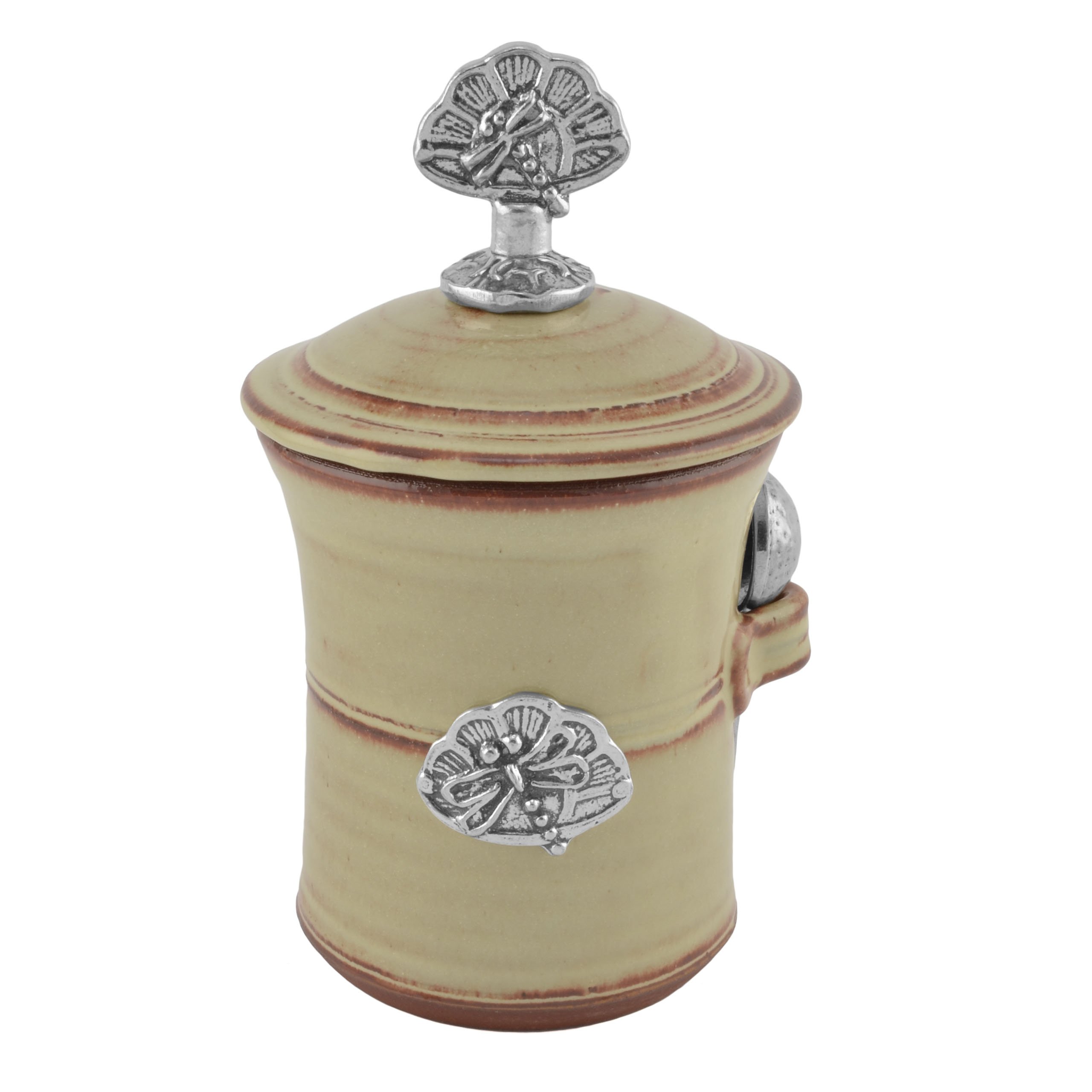 Dragonfly Salt Pot with Pewter Finial, Latte