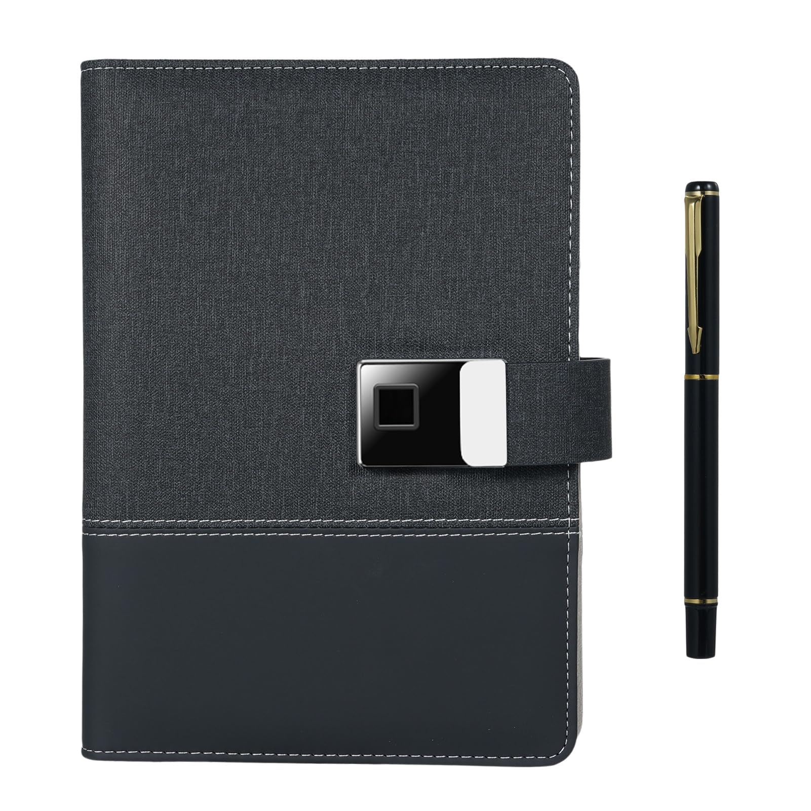 Notebook in Pelle A5, Copertina in Pelle PU con Blocco Impronte Digitali e unità USB da 16 GB, Raccoglitore a 6 Anelli con 100 Pagine e 4 Slot per Schede per Professionisti e