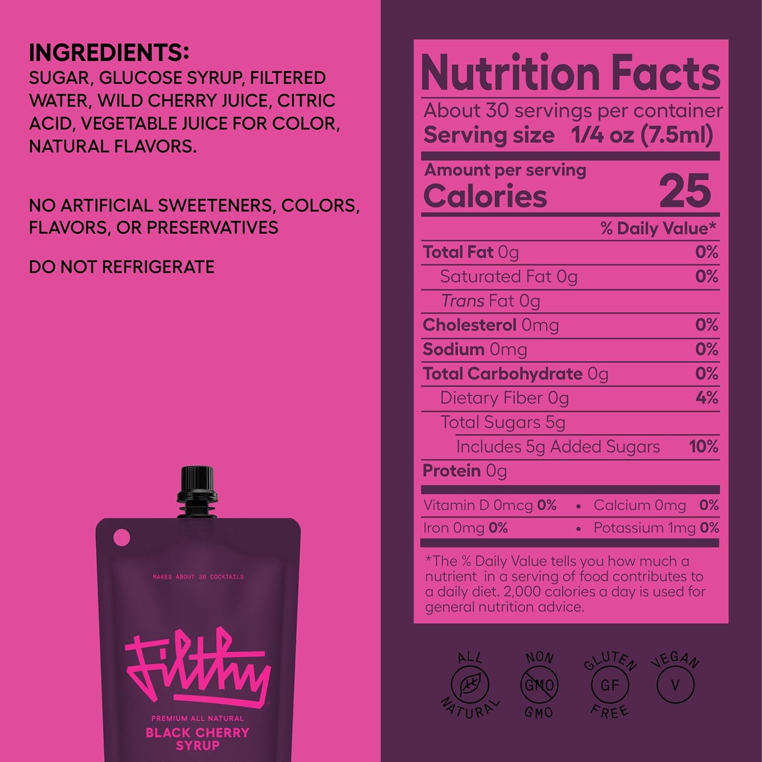 Filthy Black Cherry Syrup, Cocktail Mixer, Black Cherry Syrup, Non-GMO, Gluten Free, Vegan, Made from All Natural Wild Italian Amarena Cherries, 8 Oz Pouch, 3 Pack