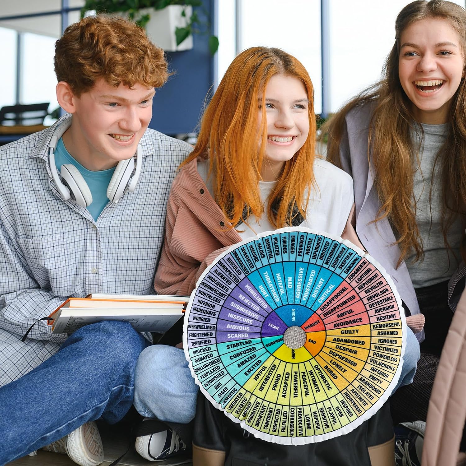 party greeting Wheel of Emotions Feelings Pillow Round Velvet Feelings Wheel Emotion Throw Pillow Circle Seating Floor Cushion for Office Home Room Sofa Decor Counselor Physical Therapist Gifts