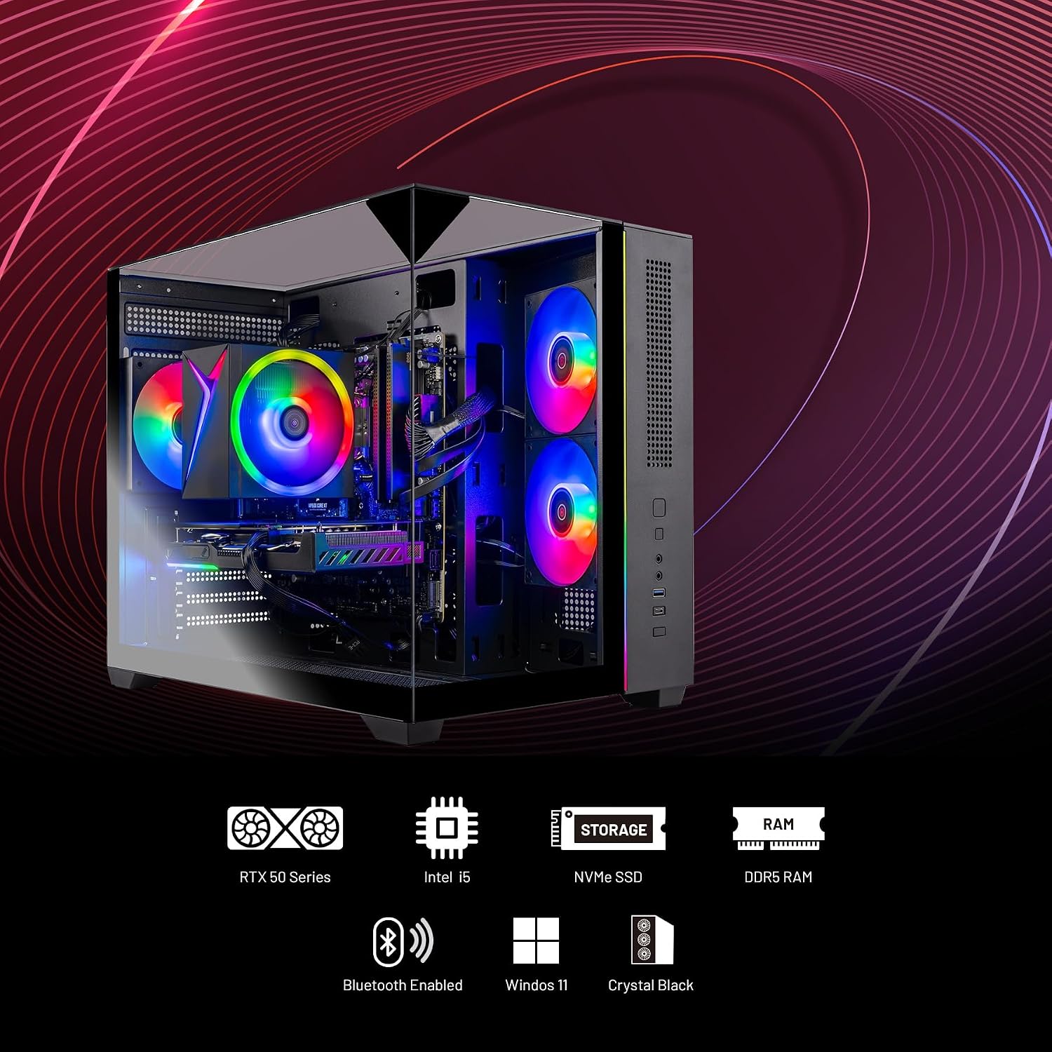 Skytech Gaming Crystal Gaming PC, Intel i5 14400F 2.5GHz, NVIDIA RTX 5050 8GB VRAM, 1TB NVMe SSD, 16GB DDR5 RAM 6000, 650W Gold PSU, WI-FI 5, Windows 11, Desktop