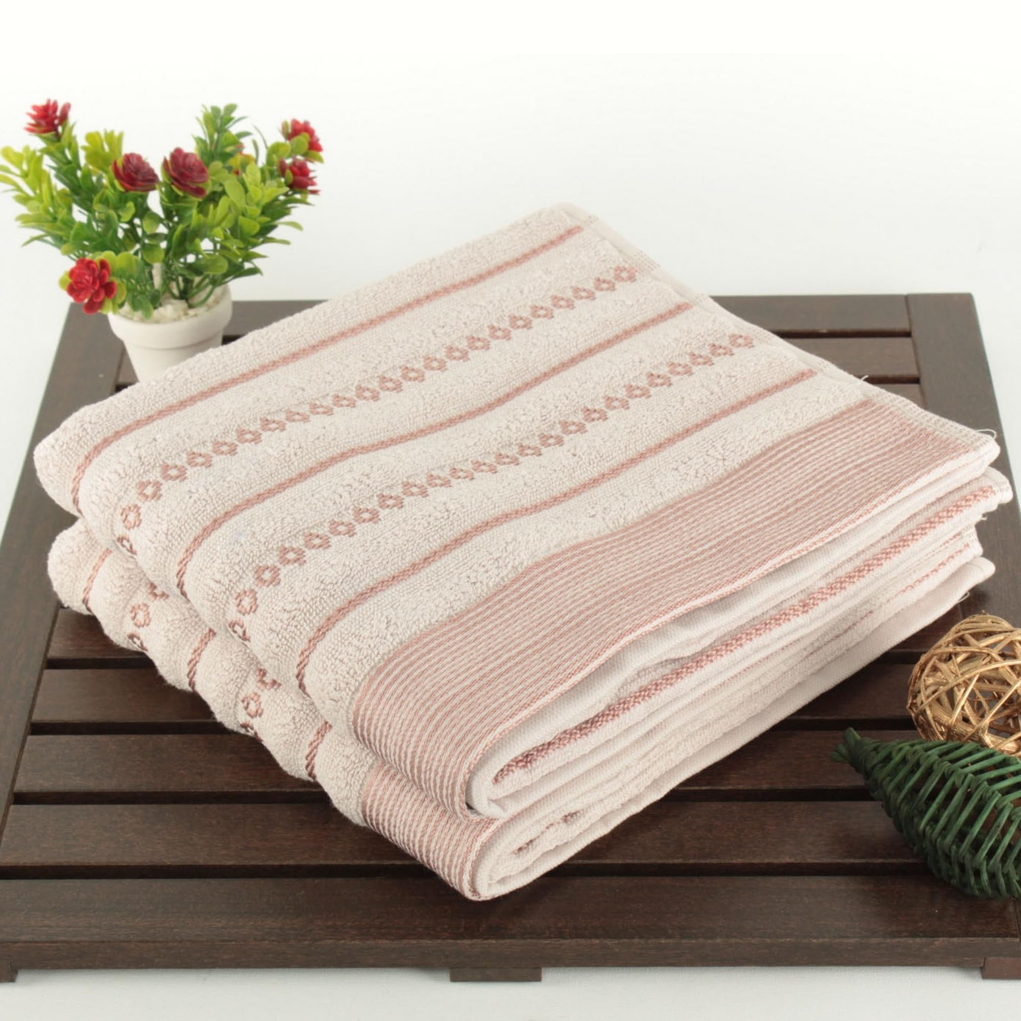 WELL HOME MOBILIARIO & DECORACIÓN Hand Towel Set (2 Piece) Pink and Brown, Brown Pink, 50x90 - Image 2