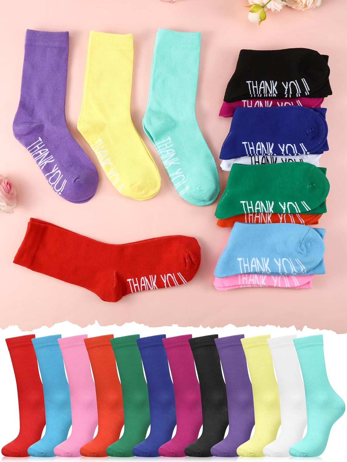 Liitrsh 24 Pairs Thank You Gifts Socks Unisex Colorful Socks Running Socks Novelty Appreciation Gifts Funny Thanks Phrase Novelty Crew Socks for Women Men - Image 6
