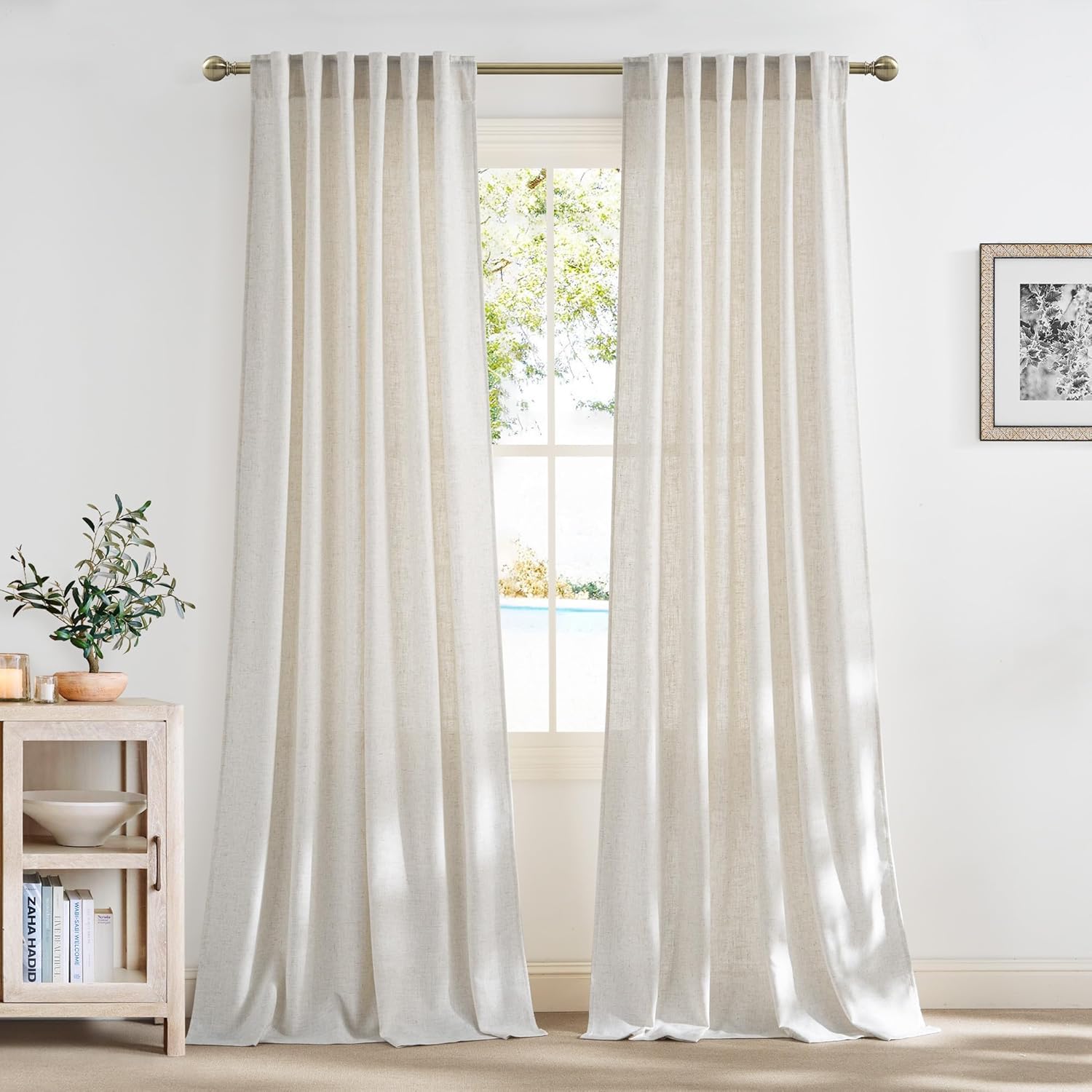 NICETOWN Linen Curtains 108 inch Long 2 Panels Set for Living Room/Bedroom, 55" Wide Thick Flax Linen Blend Privacy Window Drapes Rod Pocket & Back Tab with Light Filtering, W55 x L108 55"W x 108"L (Pack of 2) Linen