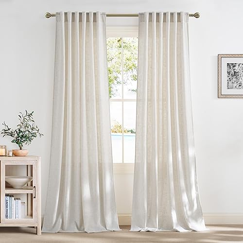 NICETOWN Linen Curtains 144 inch Long 2 Panels Set, 55" Wide Thick Flax Linen Blend Privacy Window Drapes Rod Pocket & Back Tab with Light Filtering for Bedroom/Living Room, W55 x L144