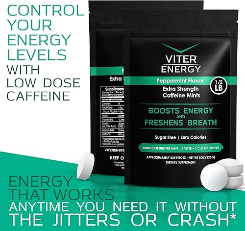 Miniatura 7 de Viter Energy Mentas con cafeína extra fuertes, 80 mg de cafeína, vitaminas B, sin azúcar. (menta, 8 onzas, bolsa a granel)