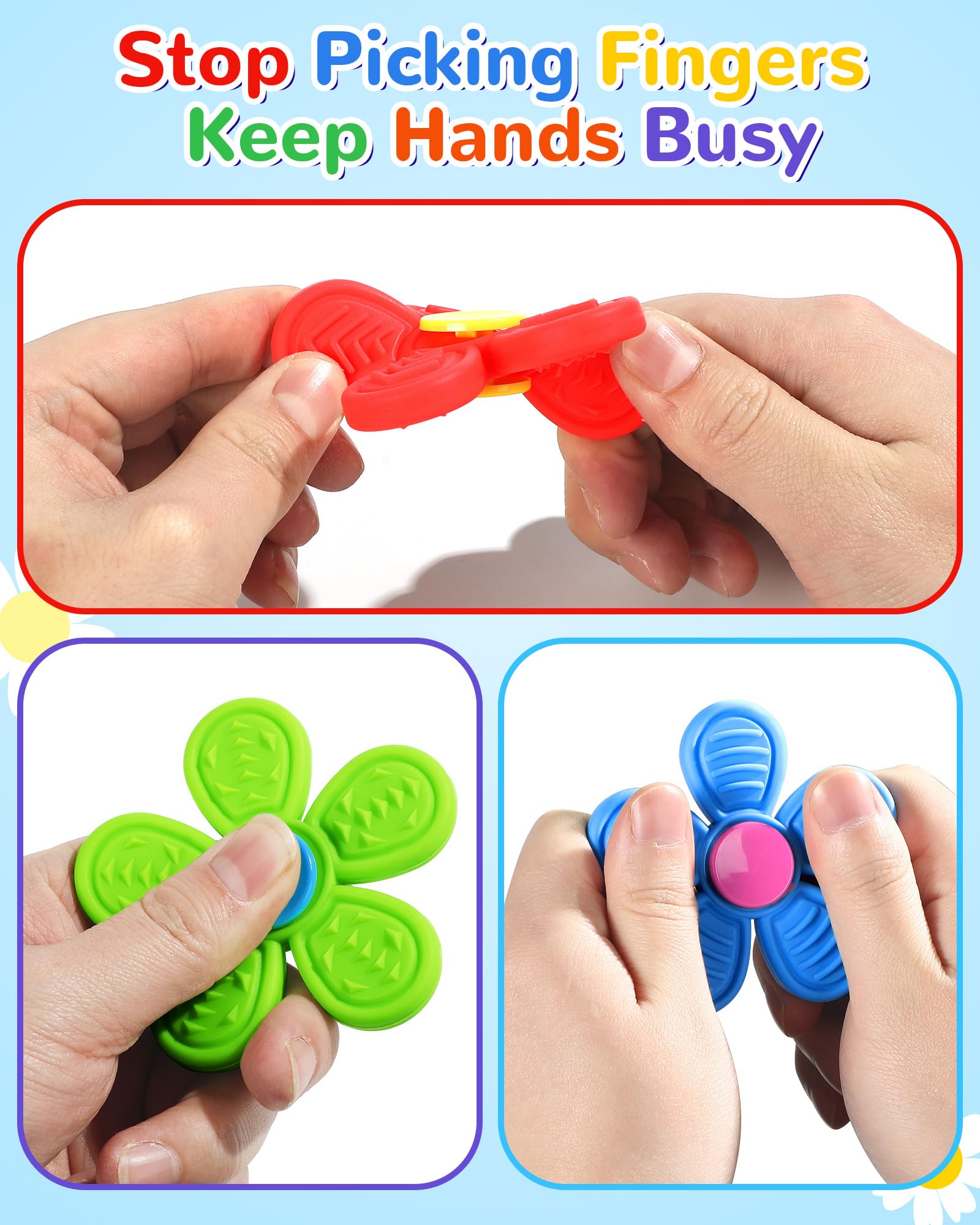 SCIONE 6 Pack Silicone Fidget Spinners, Textured Sensory Hand Spinner Set for Kids & Adults - Image 2