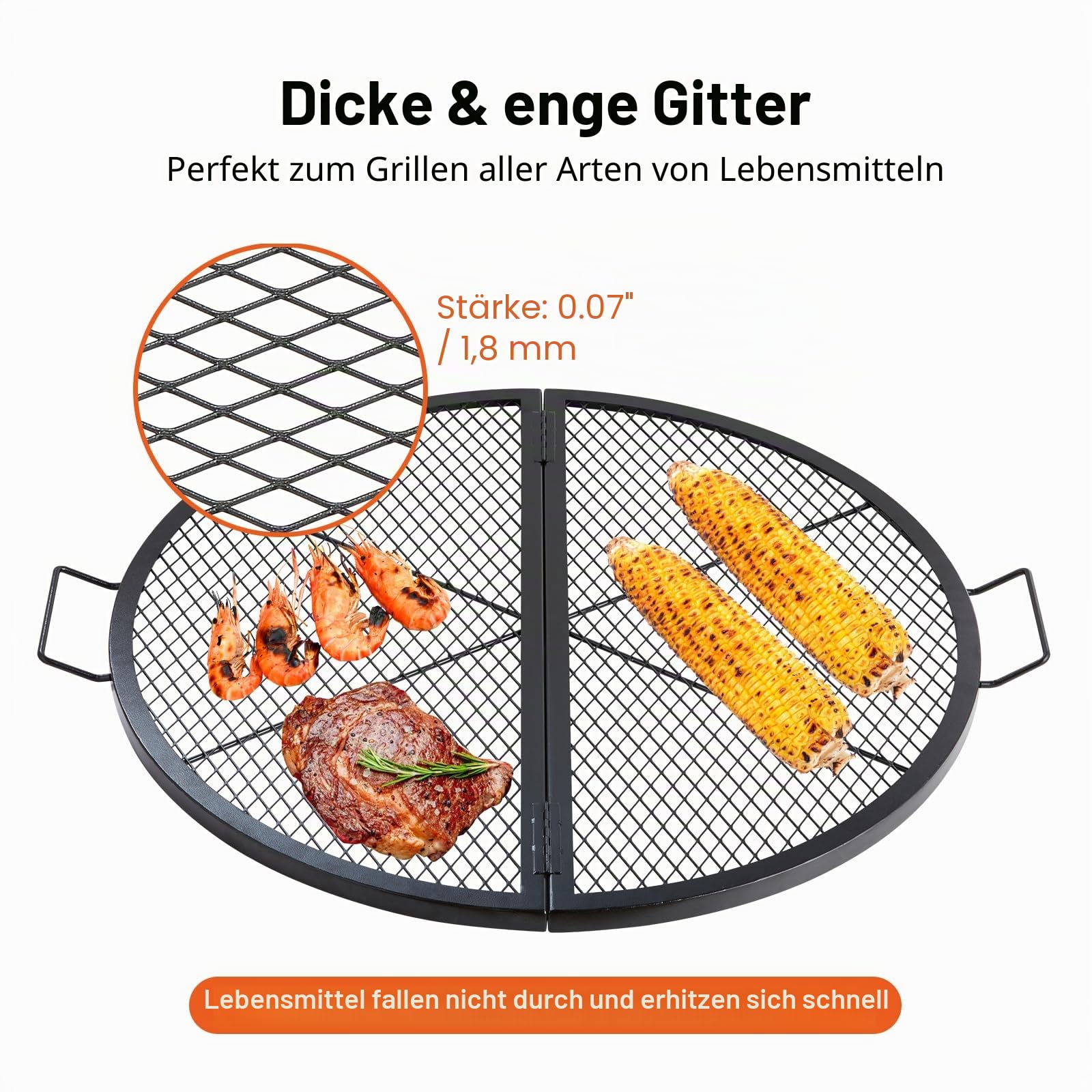 VEVOR X-Marks Feuerstelle Grillrost, Faltbarer runder Grillrost, robuster Stahl Lagerfeuer BBQ Grill Gitter mit Griff und Unterstützung X Draht, 91.4 cm, Schwarz