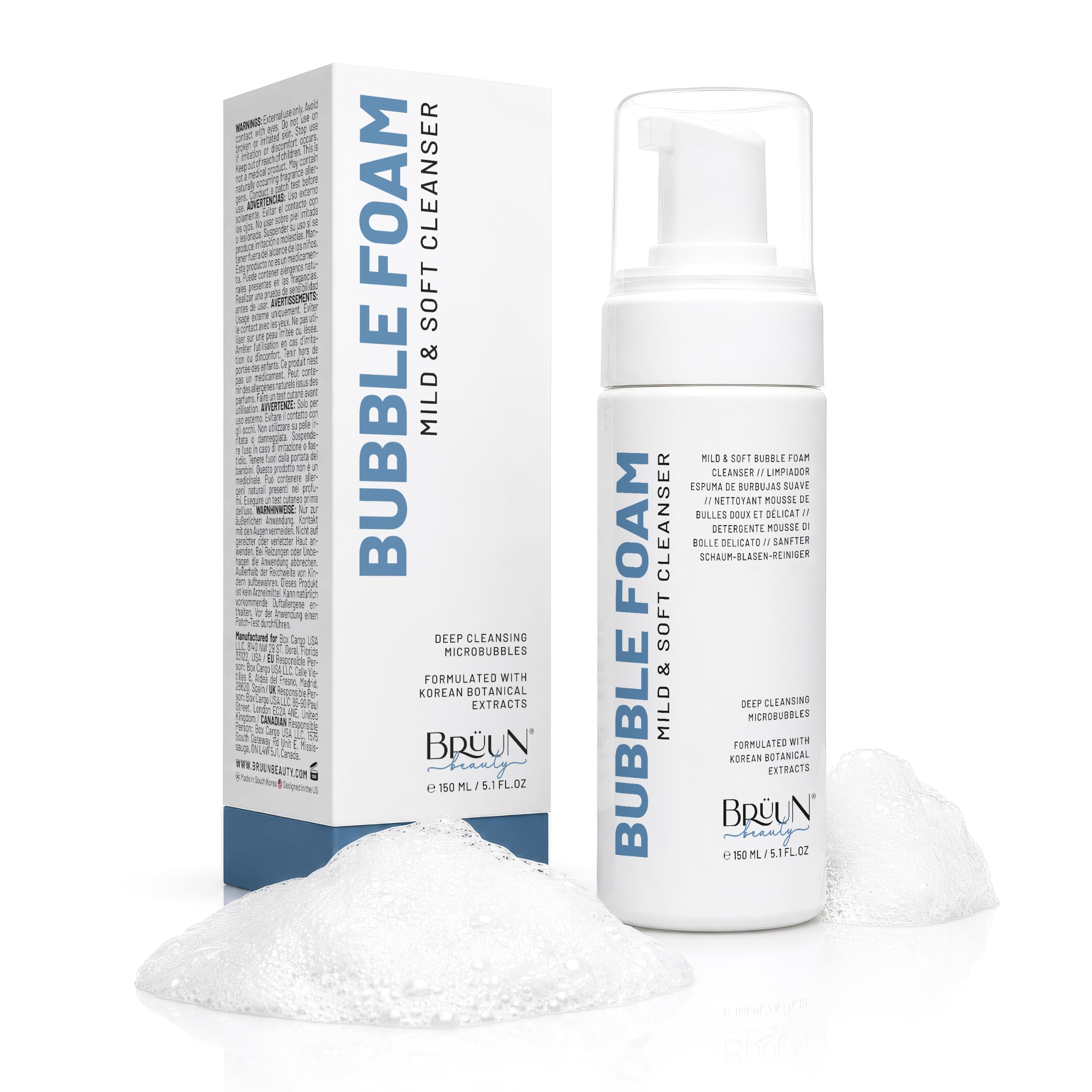 BRÜUN Bubble Foam Cleanser for Face - 150ml Foaming Facial Cleanser for Korean Double Cleansing - Gentle Bubble Face Wash for All Skin Types - PMU Aftercare & Daily Use