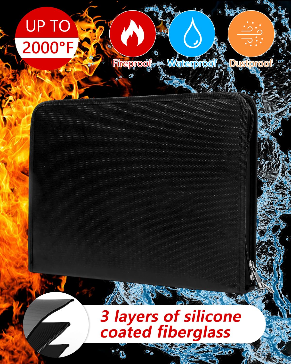 Trieur A4 Ignifuge Résiste à 2000°F Revêtement de Silicone 13 Compartiments Imperméable