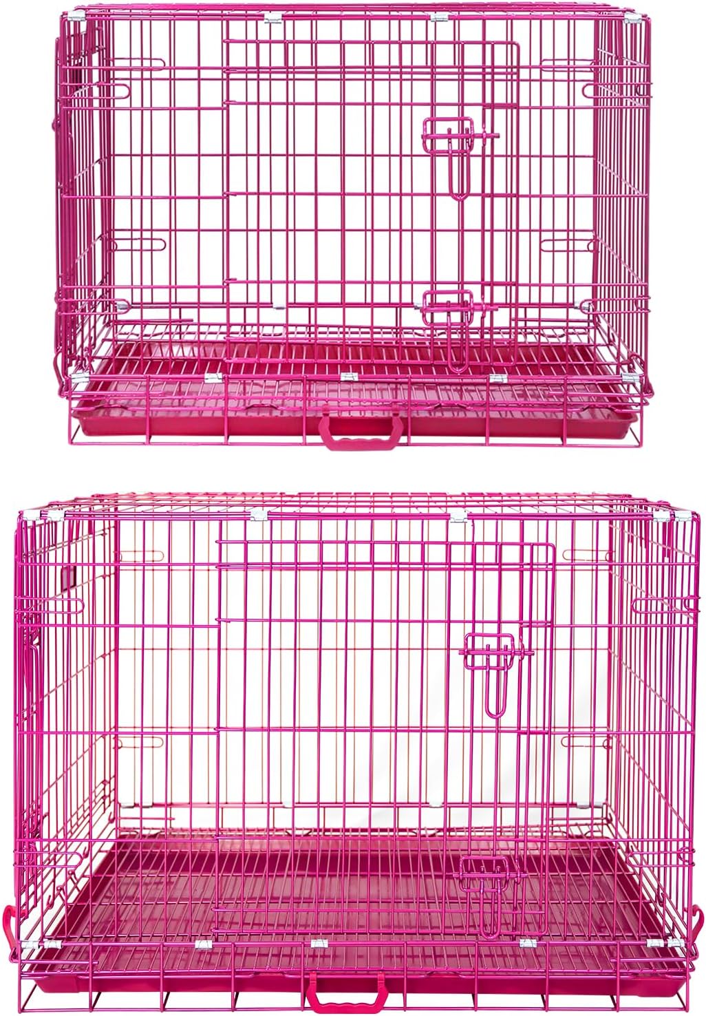 Homey Pet Dog Crates for Medium Dogs, Collapsible Small Dog Cage, Nano-Coating Metal Wire Dog Kennel Indoor with Removable Floor Grid and Tray, Double Doors, PINK36+PINK30 Bundle