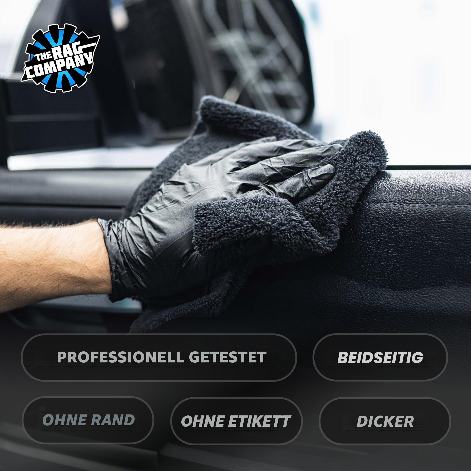The Rag Company - Creature Edgeless Auto-Detailing-Handtücher (10er-Pack), professionelle 70/30-Mischung, zweilagige Plüsch-Mikrofaser, Polieren und Polieren, 420 g/m², 40,6 x 40,6 cm, schwarz