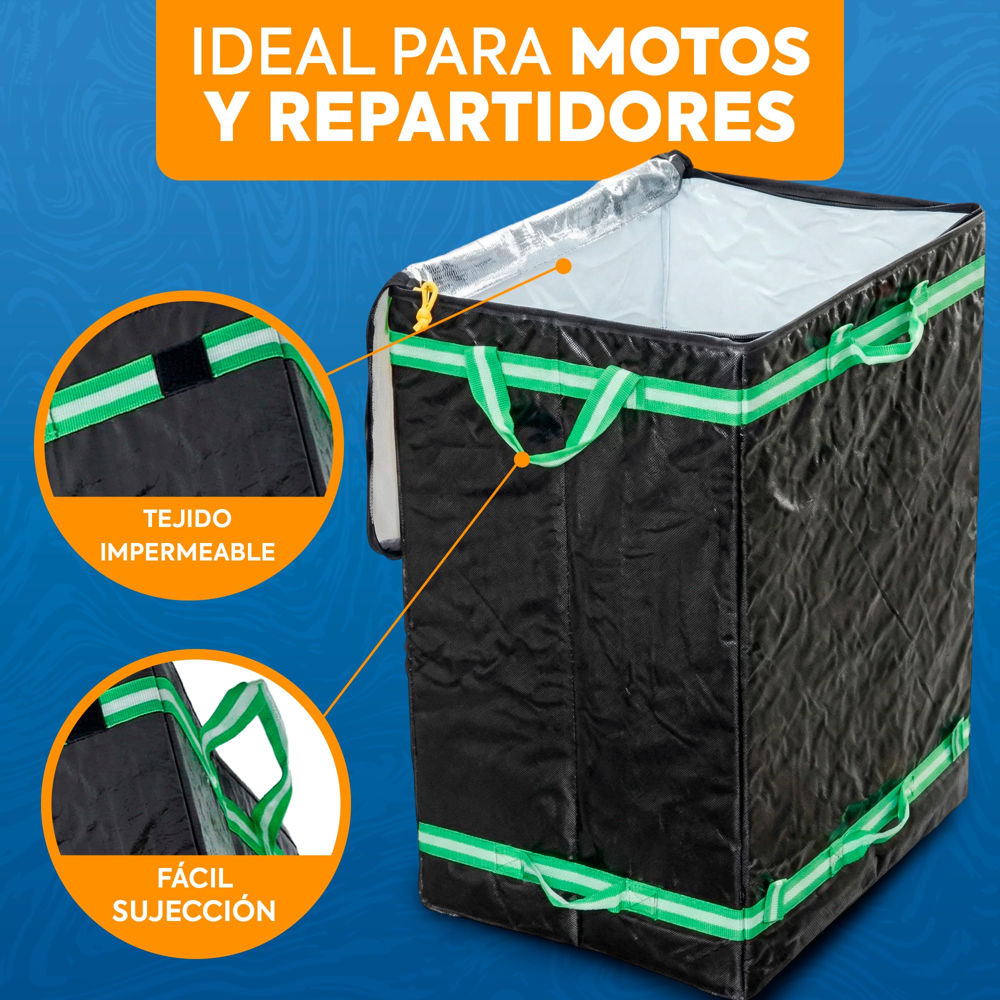 Mochila Repartidor - Mochila Delivery 190L de gran capacidad, impermeable y resistente, diseño plegable base rígida, ideal para reparto de comida, mensajería urbana y eventos profesionales
