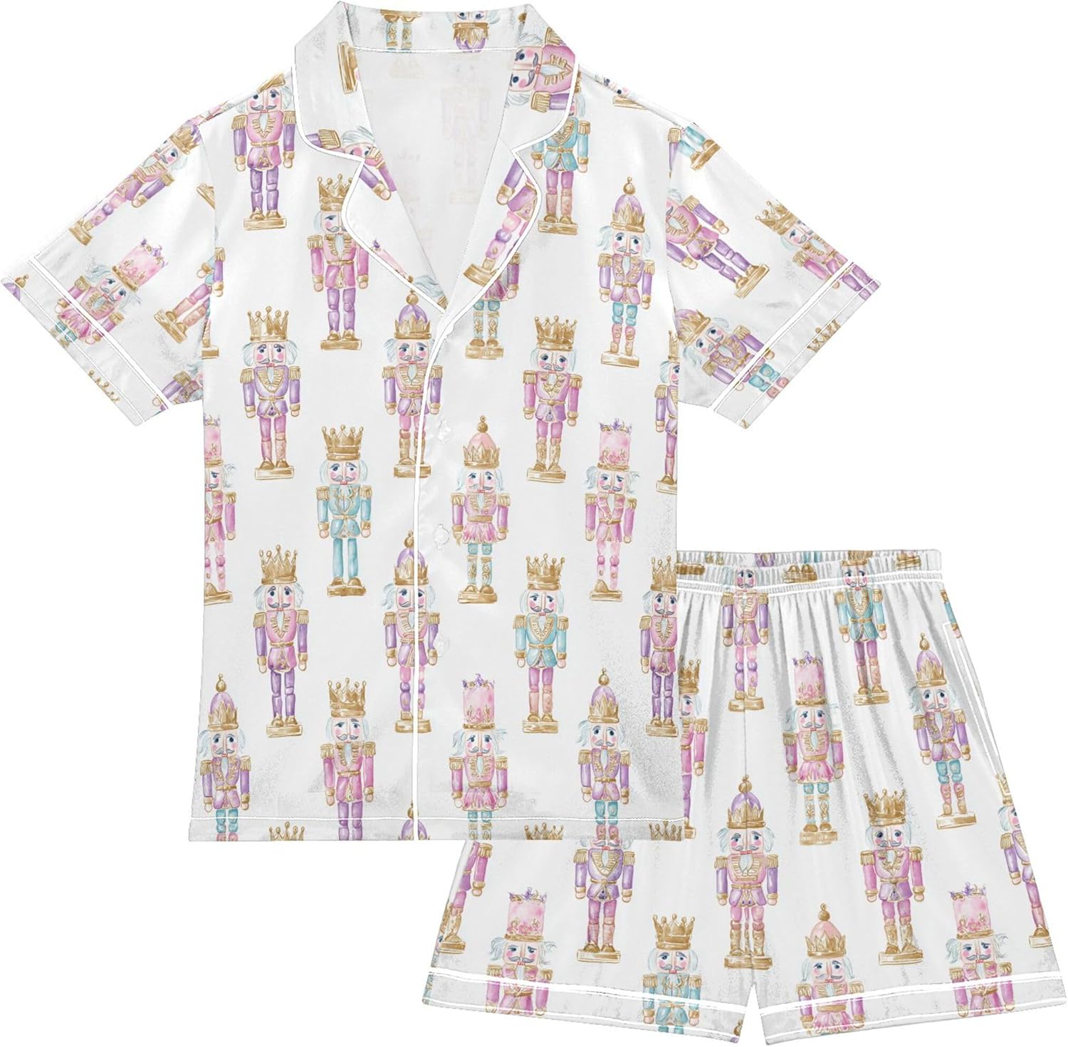 Silk Pajama Sets Short Sleeve Pajamas Soft Sleepwear 2 Piece Pjs Set