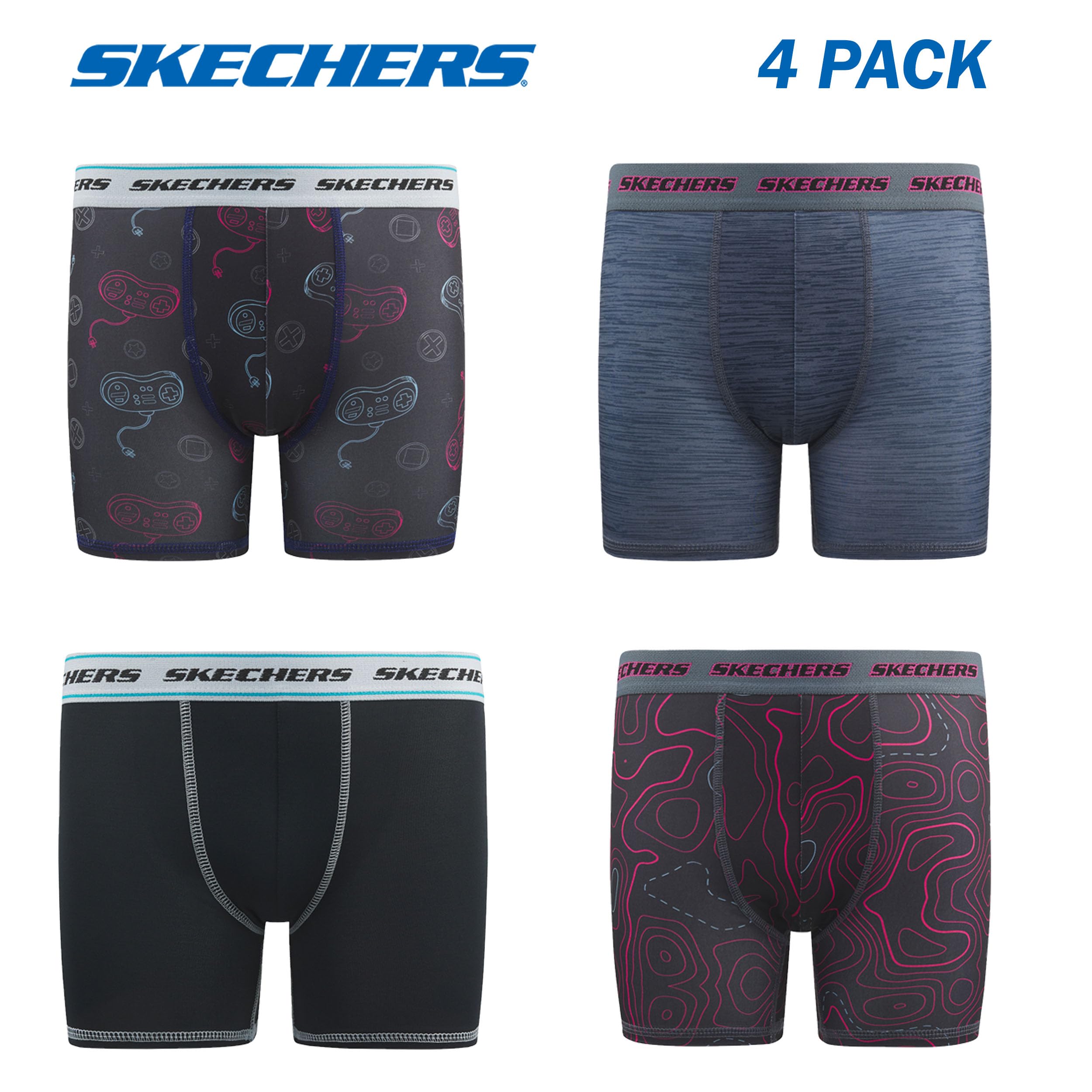 Skechers Confezione da 4 boxer per ragazzi, resistenti, elasticizzati, traspiranti, traspiranti