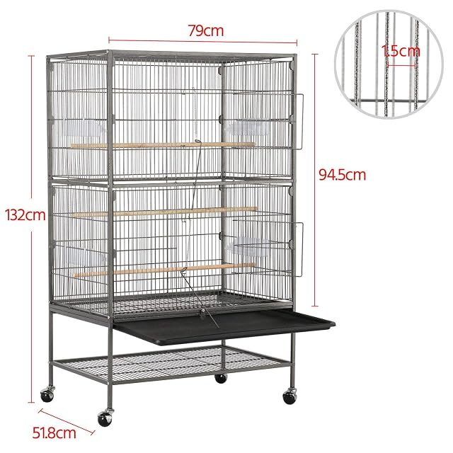 Foto 2 de 8 de Yaheetech Jaula Grande para Pájaros con Ruedas, 79 x52 x132 cm Negro