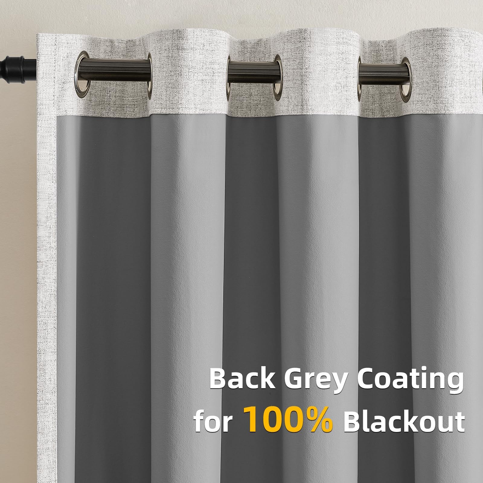 CUCRAF Cortinas 100% Opacas de Lino sintético con Aislamiento térmico y Ojales para Dormitorio o Sala de Estar, Juego de 2 Paneles de Cortina (Blanco Roto, 52 x 84 Pulgadas)