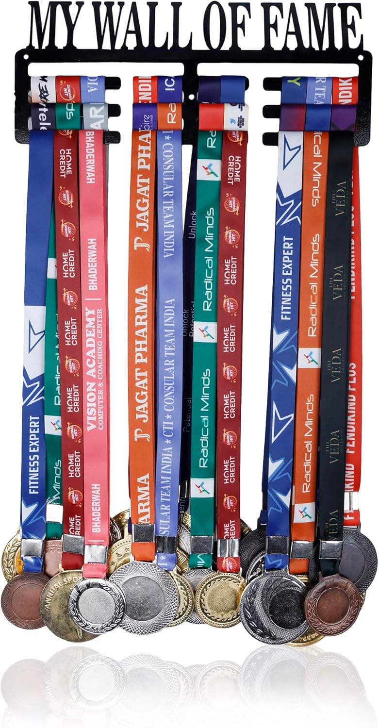 Medal Holder for Wall Hangers Display Rack My Wall of Fame Display Case | Medal Hangers Holds Up to 24-30 Medals | Medal Holder
