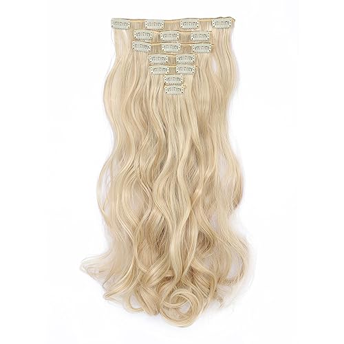 Miniatura 13 de SWACC 7 piezas de cabeza completa para fiestas con clip en extensiones de cabello de color con rayas sintéticas (20 pulgadas rizadas)