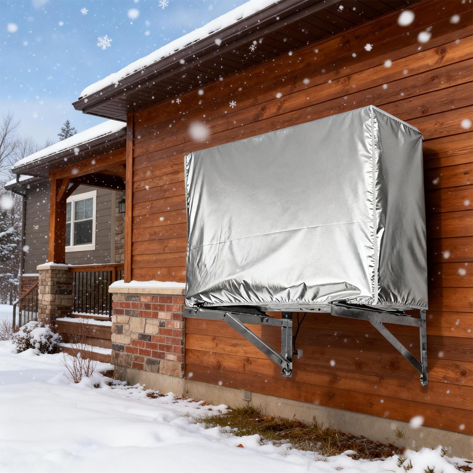 Couvercle de Climatiseur Extérieur, Cache Clim Extérieur, Housse de Protection pour Unité Extérieure de Climatiseur 1.5p, Housse Pompe a Chaleur Piscine 86x35x60cm (Argenté)