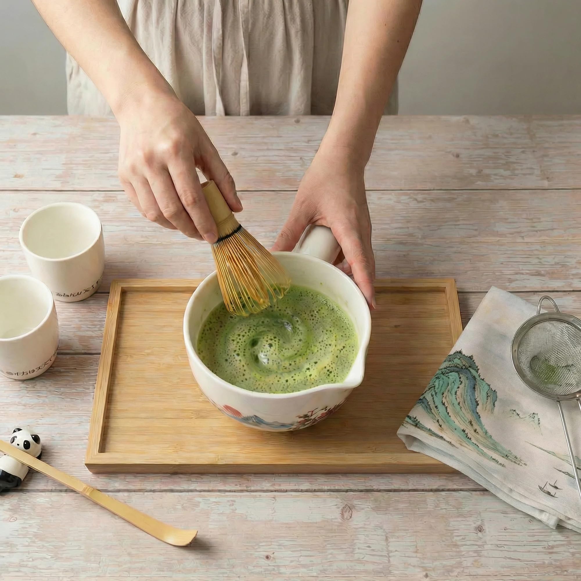 uRangel-Kit Matcha Complet 9PCS-Coffret Matcha avec Bol Matcha Chawan Sans Plomb-Fouet Matcha Chasen 100 Brins-Spatule Bambou-Accessoires Matcha-Cérémonie Matcha Japonaise-Idée Cadeau