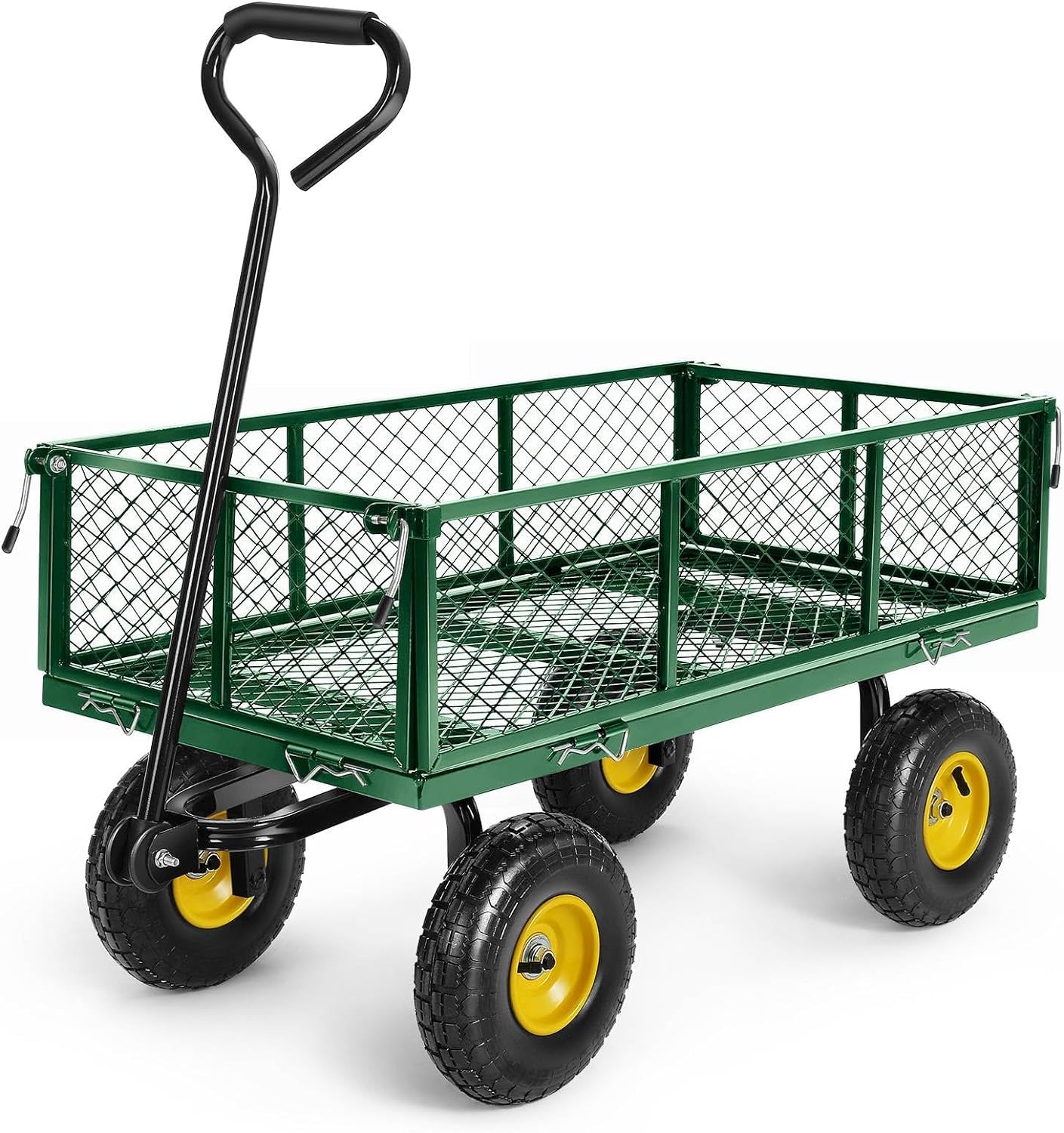 Egardenkart Garden Utility Cart, 300kg Load Capacity, Mesh Basket, Foldable, Steel, Rotatable Handle, Quick Assembly (Green)
