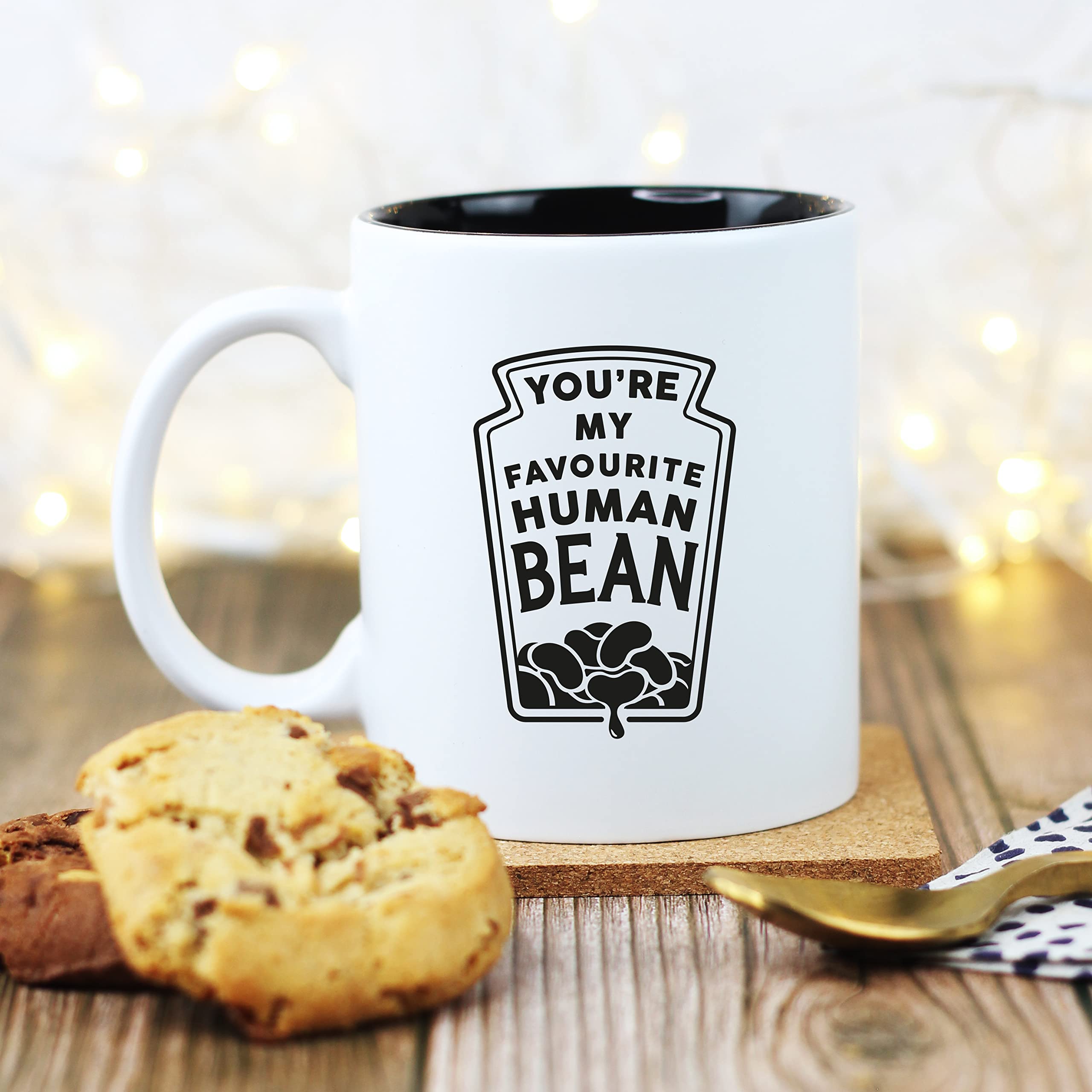 eBuyGB You're My Favourite Human Bean Mug, Engraved 350ml Black Reveal Coffee Mug - Funny Birthday, Valentine's Day Gift, Bean Pun Gift
