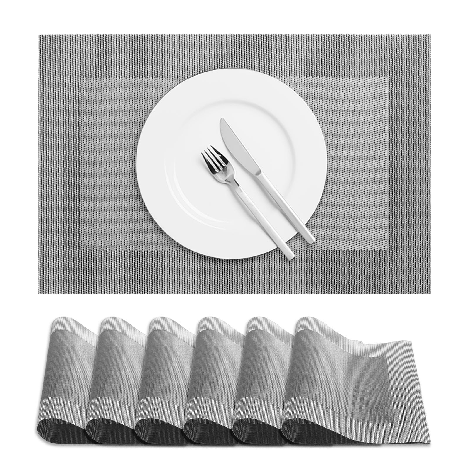 Terafeels 6 Pack Place Mats for Table – Durable and Easy to Clean Placemats for Dining, Kitchen, or Home Decor – Non-Slip, Heat-resistant, Stylish Table Mats (Grey)